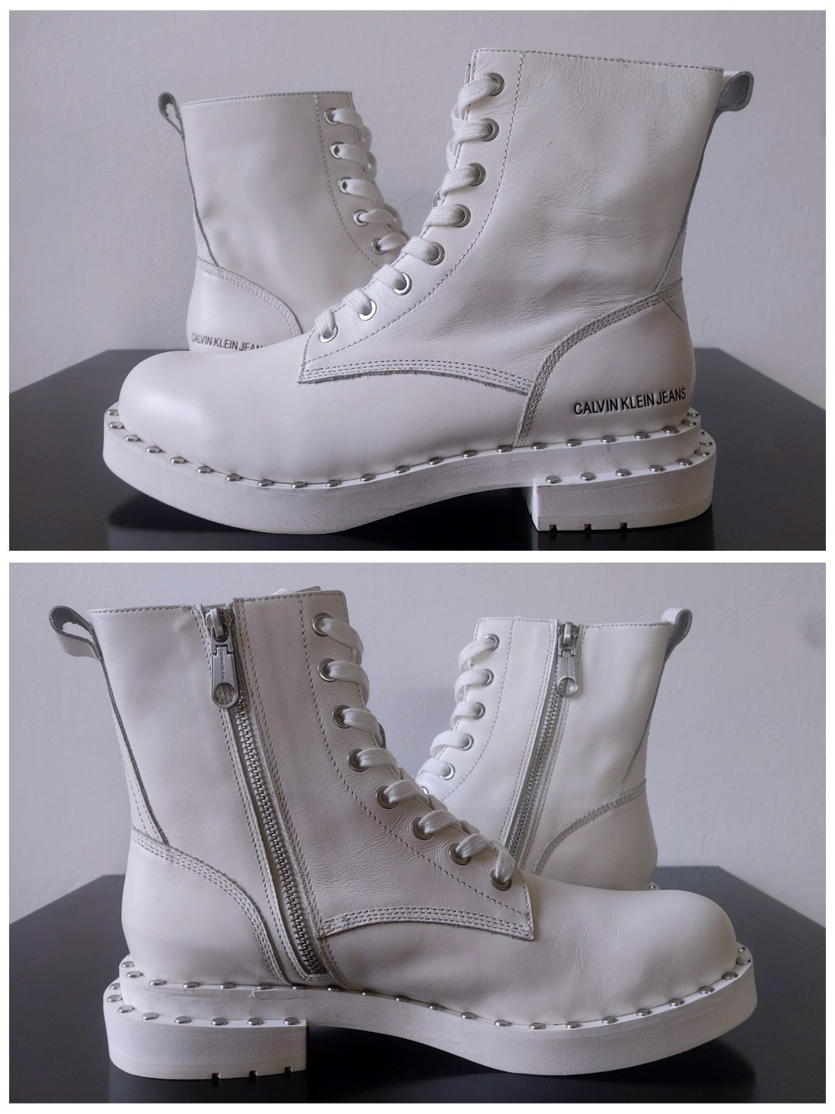 Calvin Klein Jeans Combat Boots Studded White Leather EU 40 Nannie B4R0468