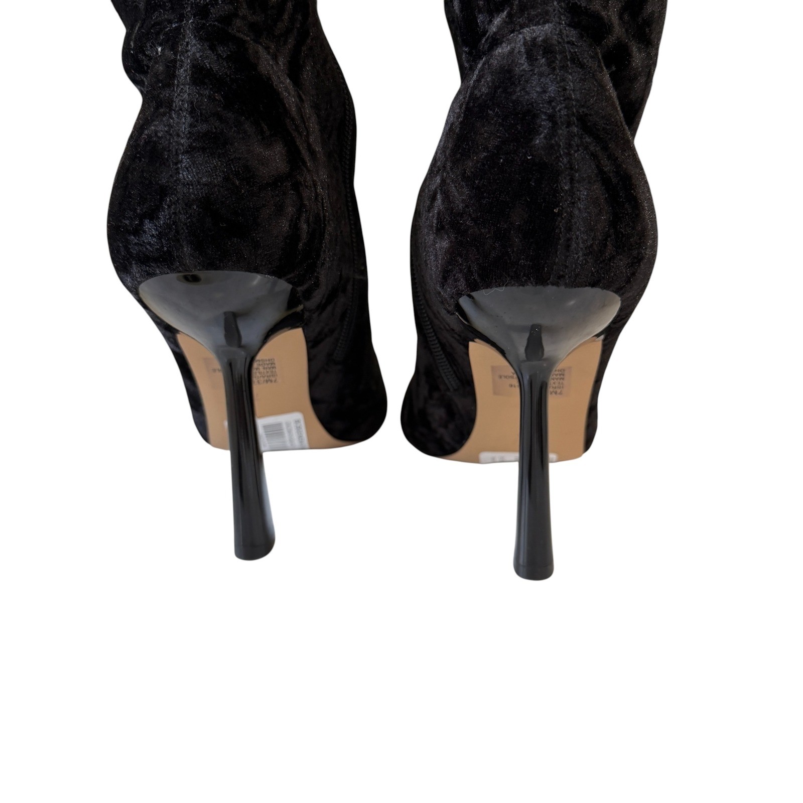 Black Velvet Knee High Stiletto Boots Womens 7 Goth Glam Coquette Statement