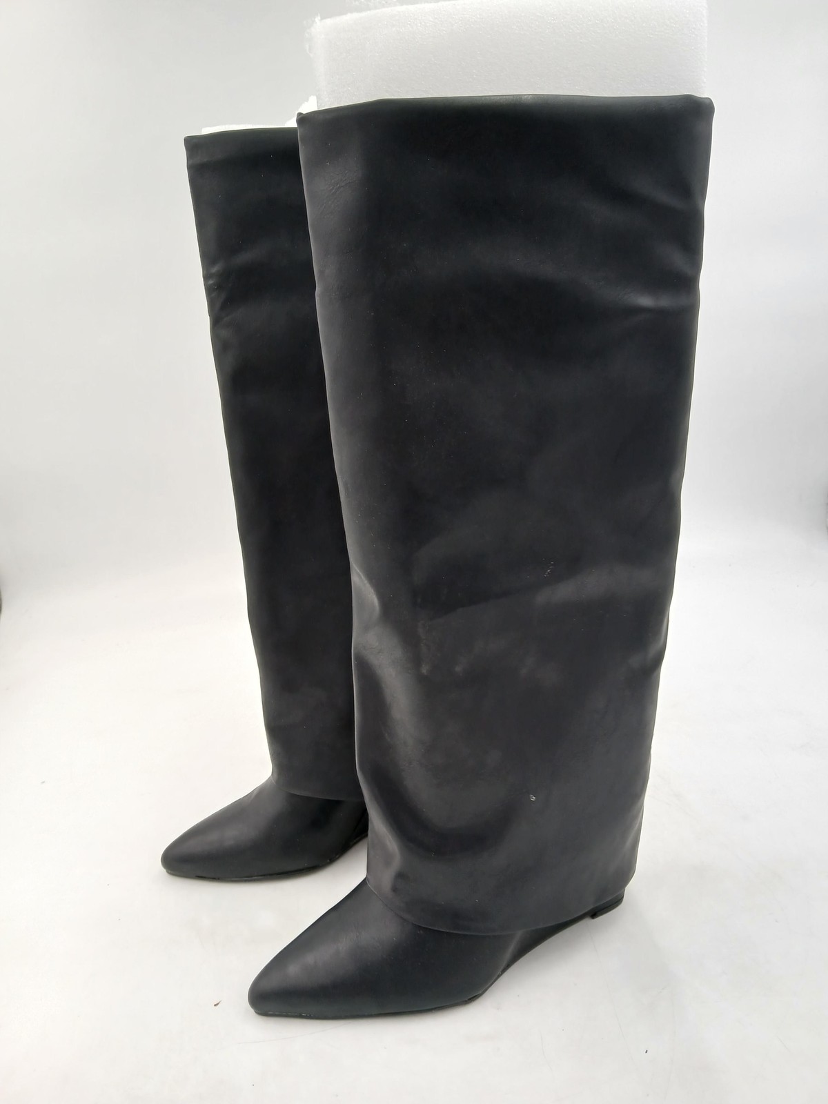 Evannder Sock Boots Womens Black PU Over The Knee Wedge Pointed Toe Size 7.5