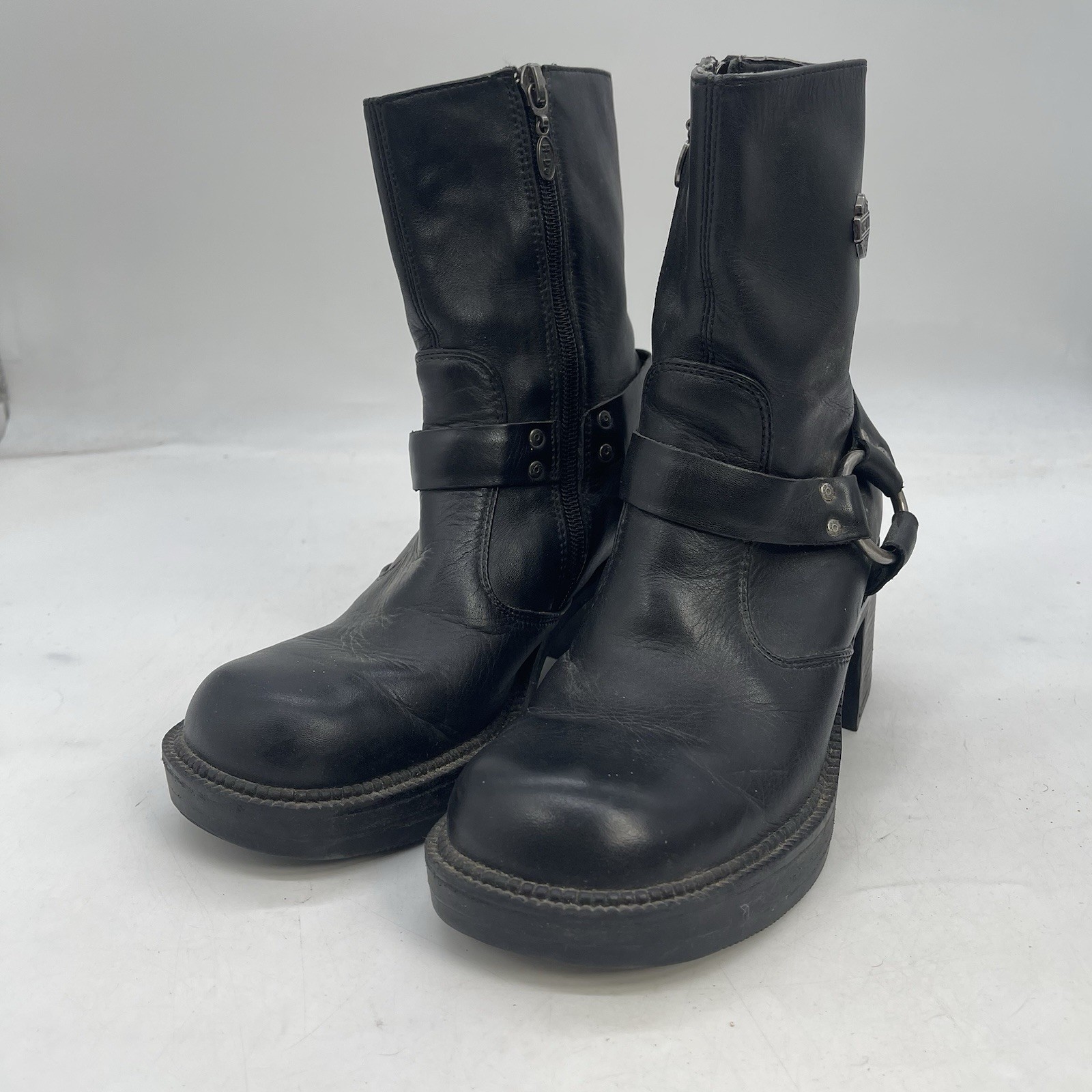 Harley Davidson Boots Womens 7.5 Black Leather Harness Riding Boots 81026