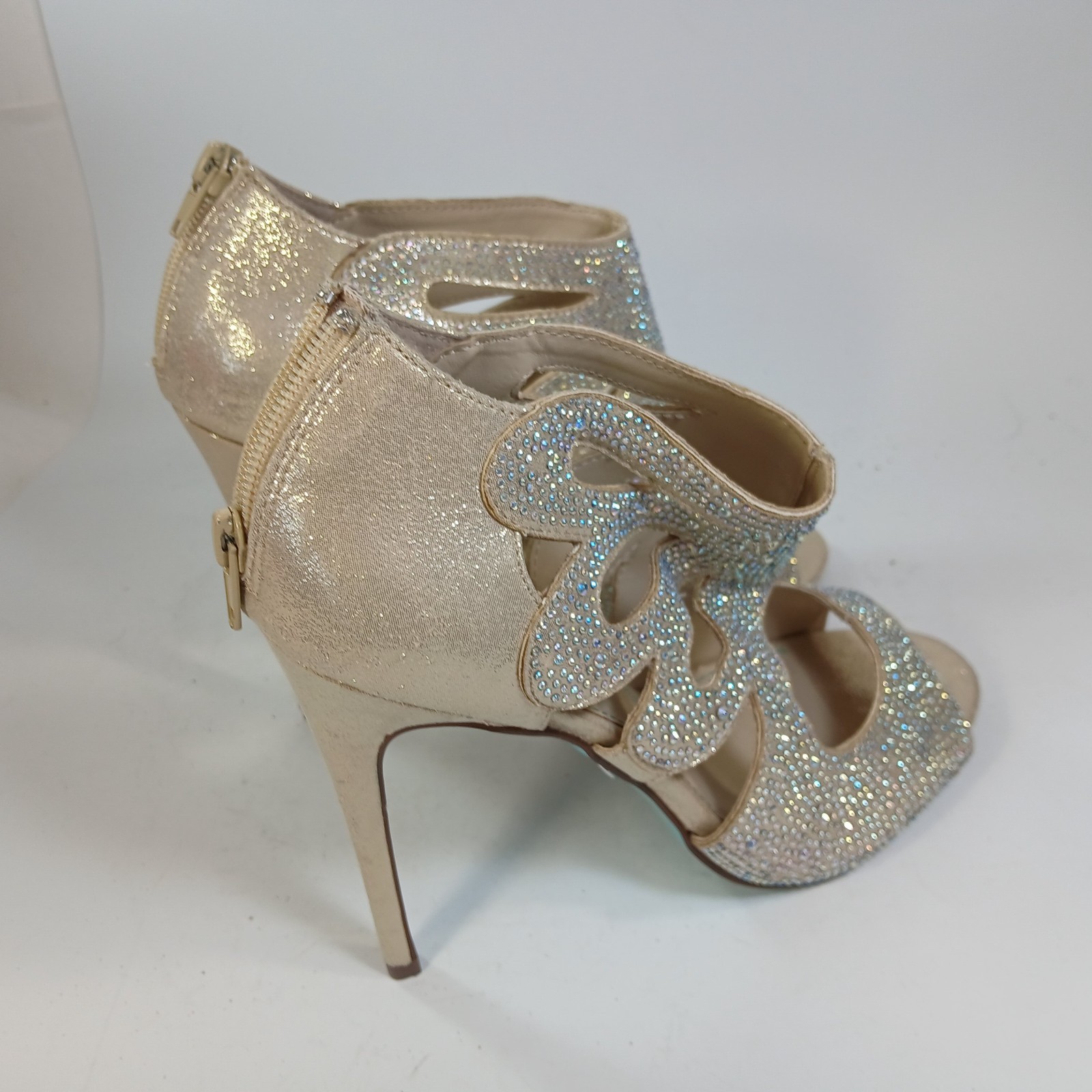 Blue By Betsey Johnson Nola Silver Crystal Bridal Stiletto Heels Open Toe 9.5 M