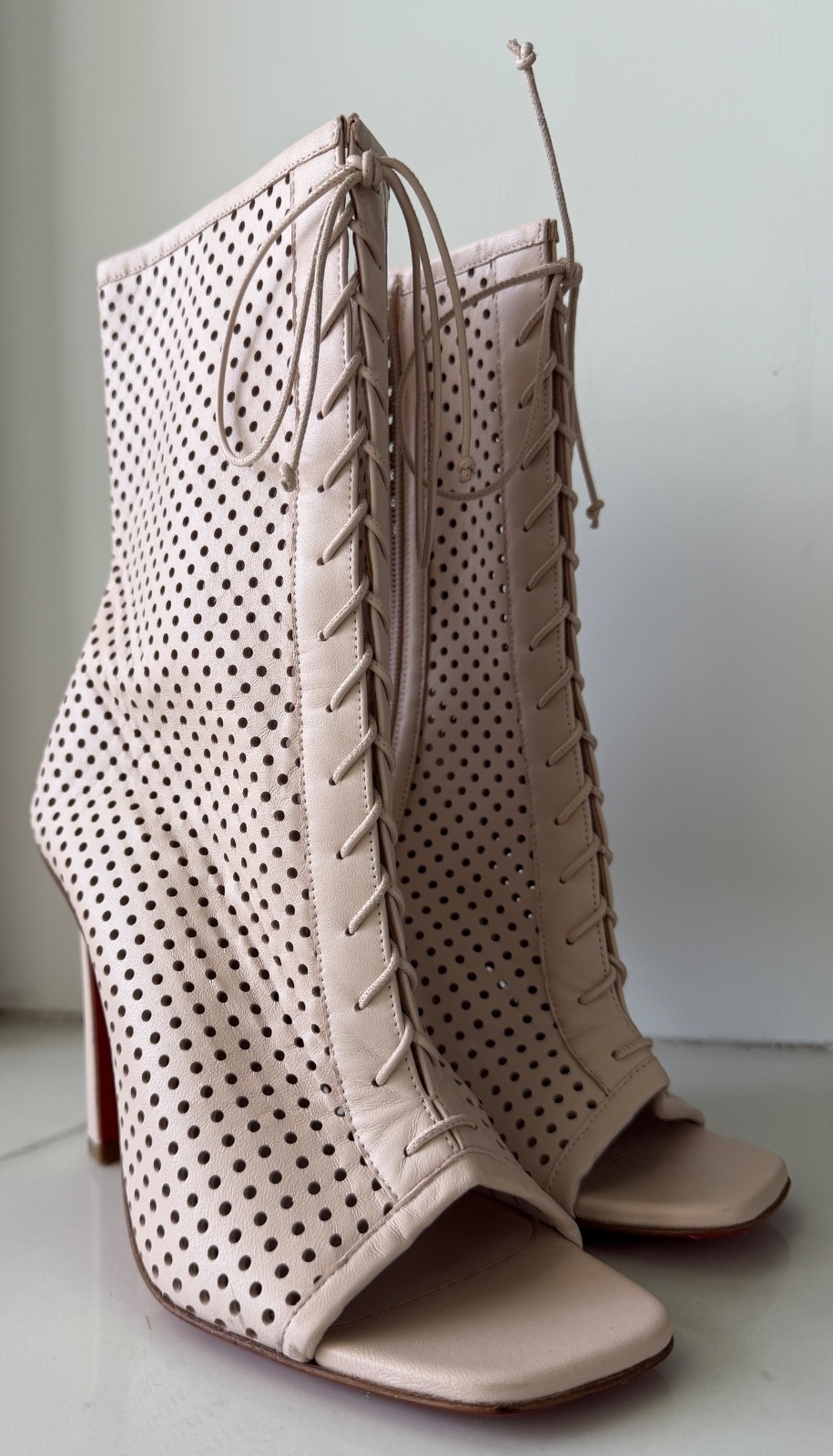 Christian Louboutin Open Condora Booty 100 in Leche Leather 39 1/2