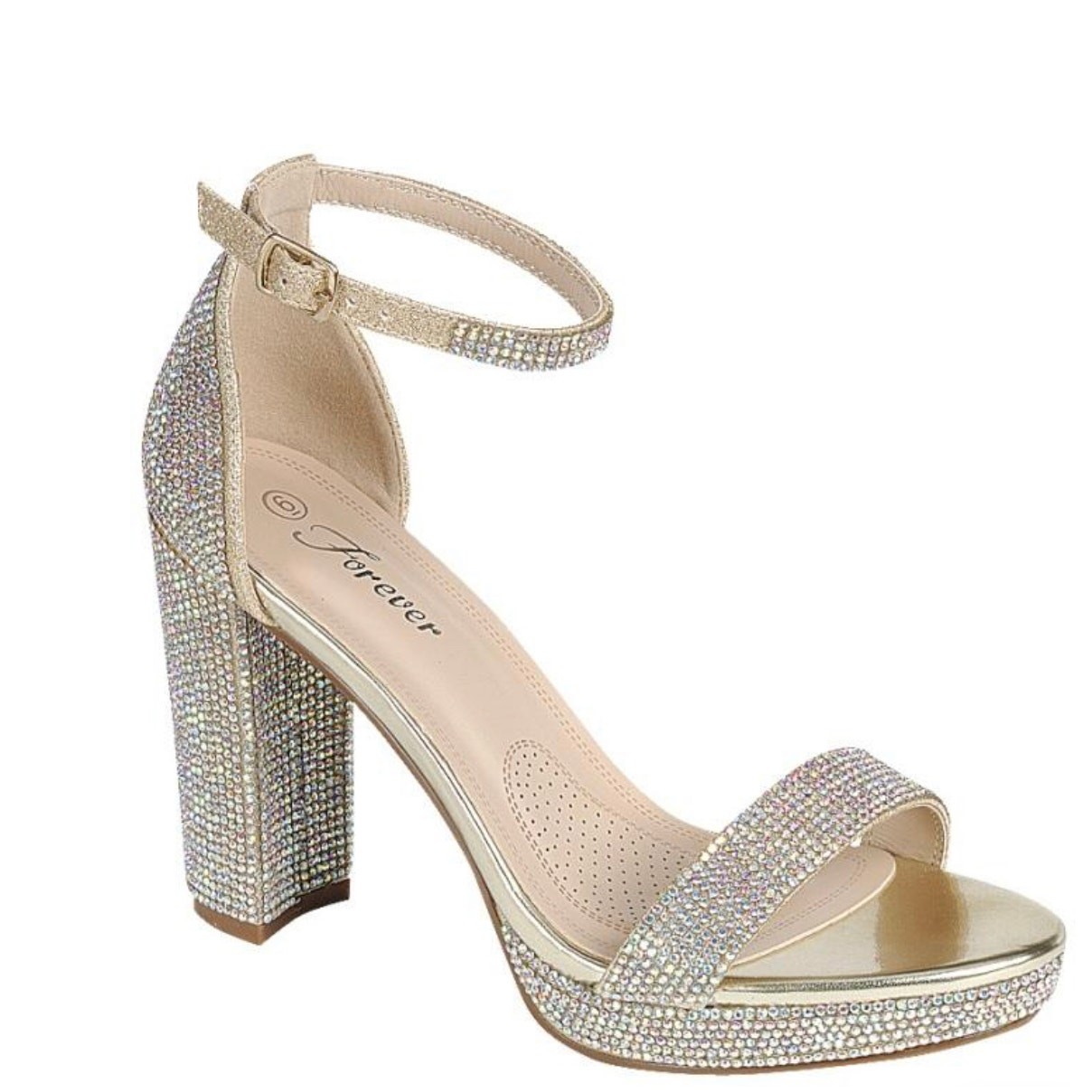 Forever Josina Rhinestones Block Heel Sandals Size 10 Silver
