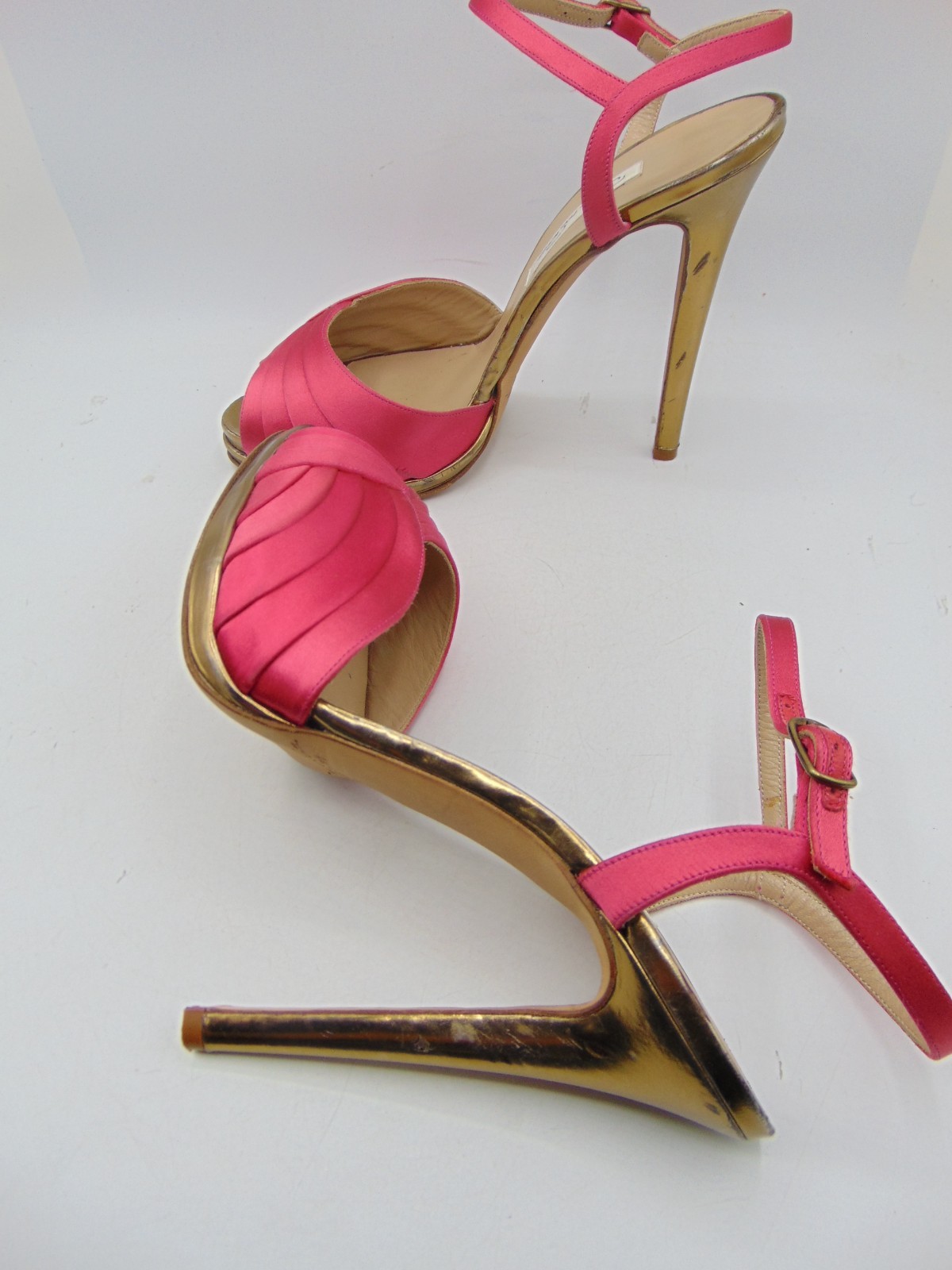 OSCAR DE LA RENTA Hot Pink Satin Platform Sandals Heels Size 39 M