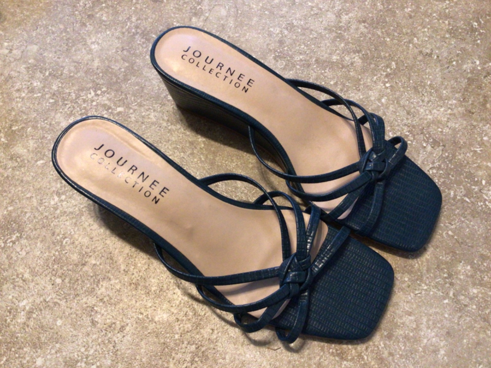 Journee Womens Blayke Knotted Strappy Slip On Wedge Heel Sandals Blue Size 7 1/2