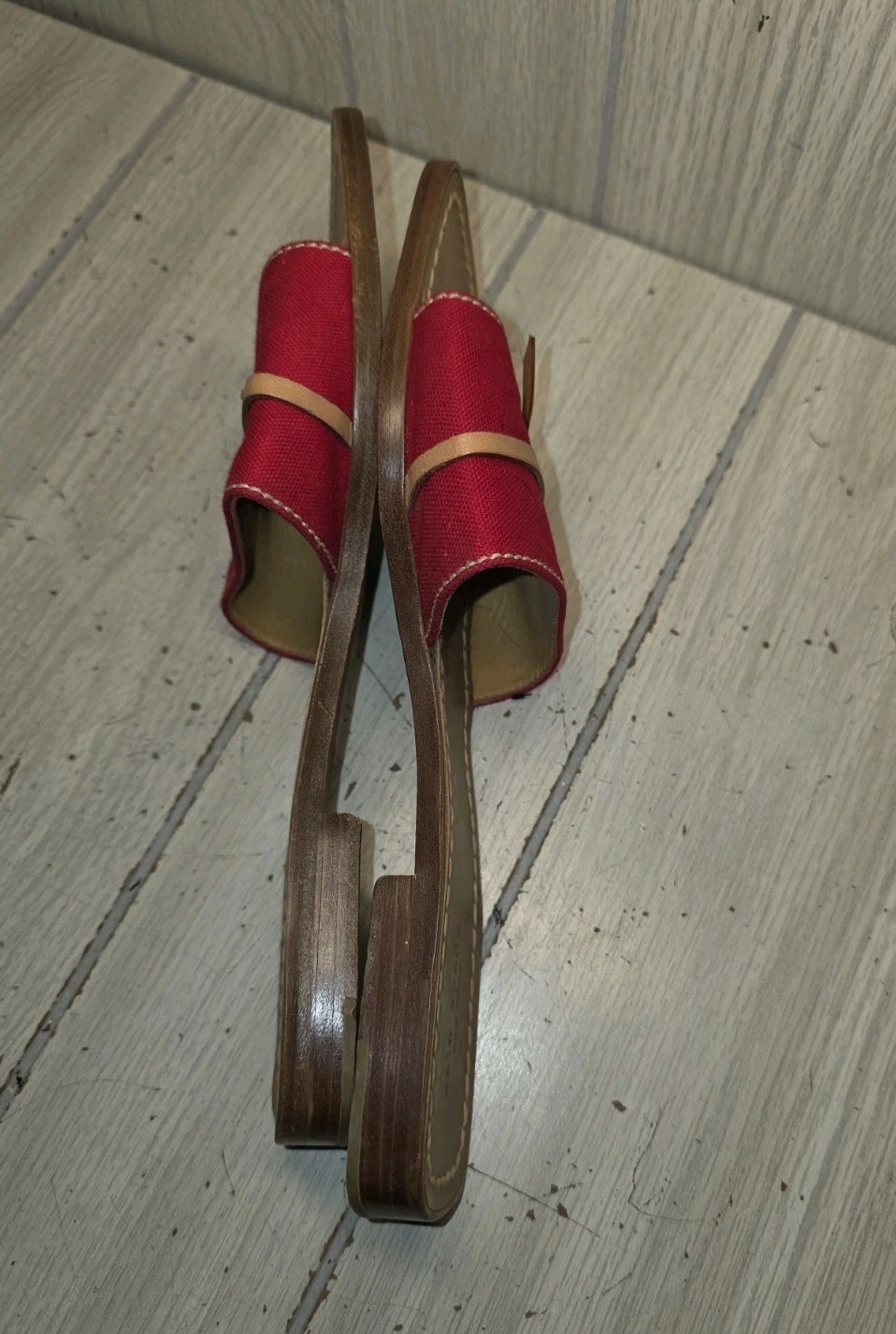 Kate Spade Red Canvas & Leather Flat Slides Sandals Women’s 10B Summer Boho