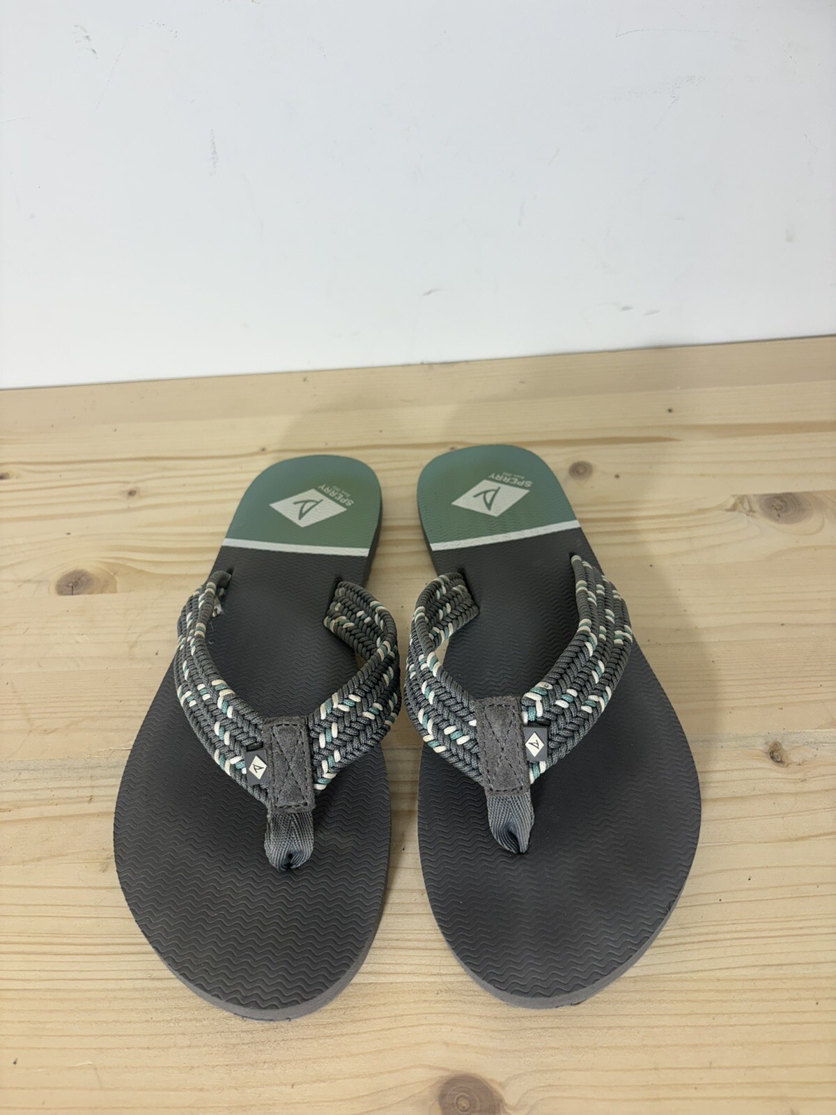 Sperry Women’s Sz 9 Grey Teal Wharf Webbing Flip Flop Sandals S14