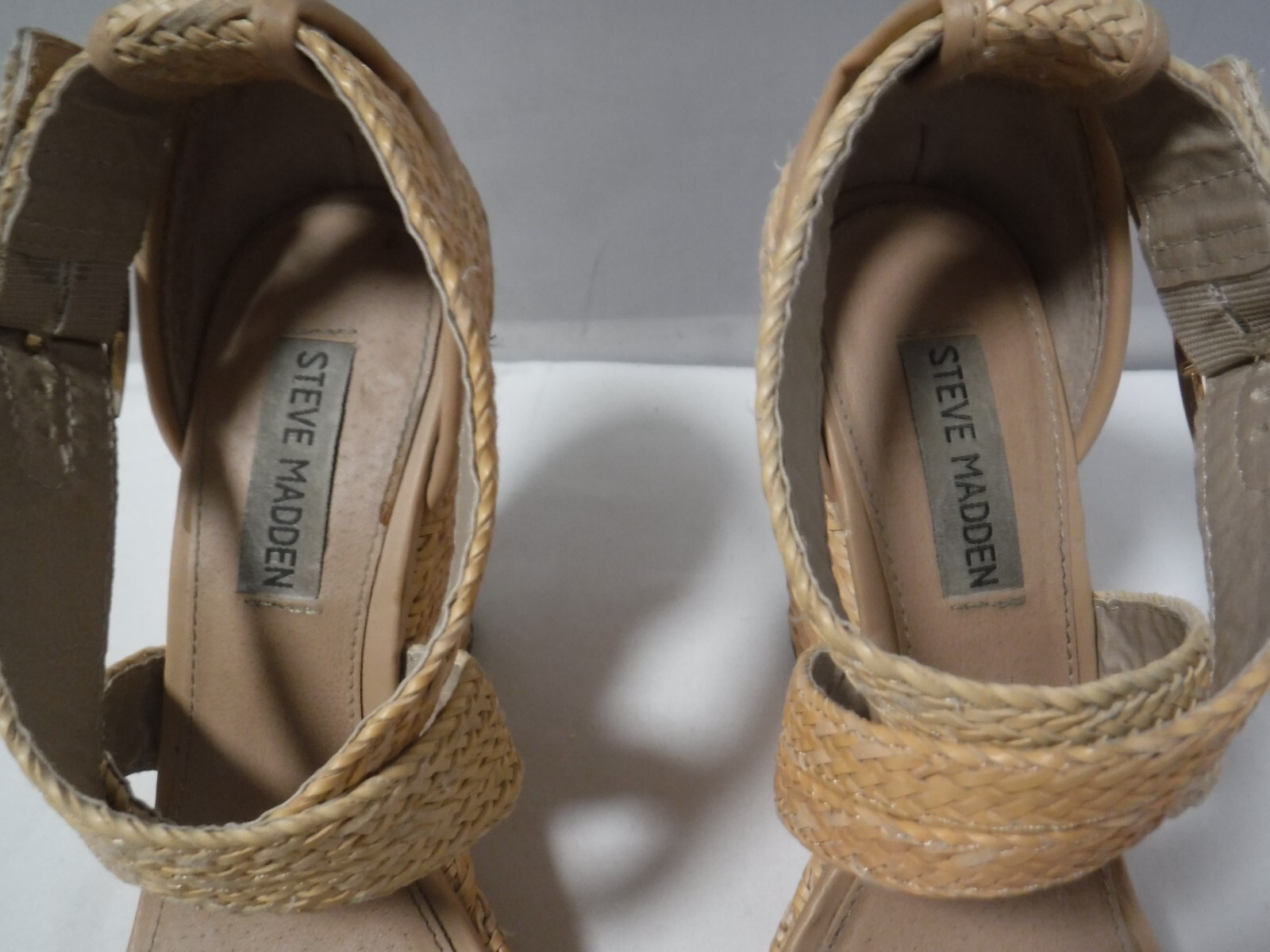 PF2 VTG Women’s STEVE MADDEN Natural Straw Chunky Platform Strappy Heel Sandals