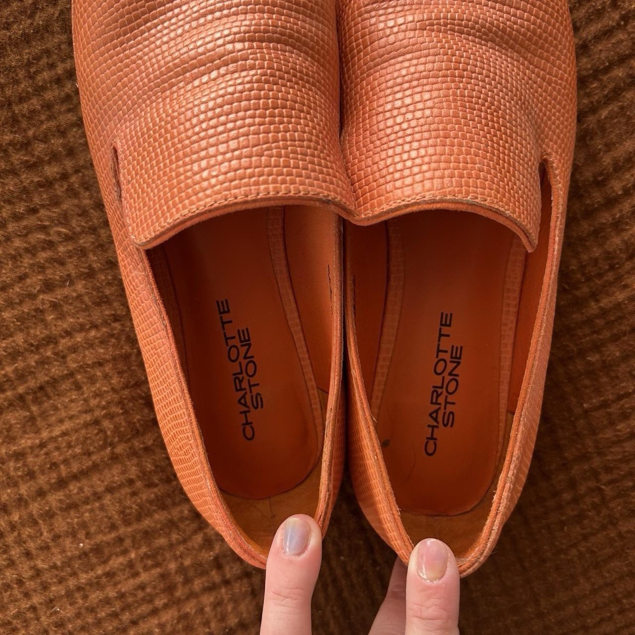 Charlotte Stone Orange Textured Leather Loafer Flats Slip-On Round Toe Womens 6