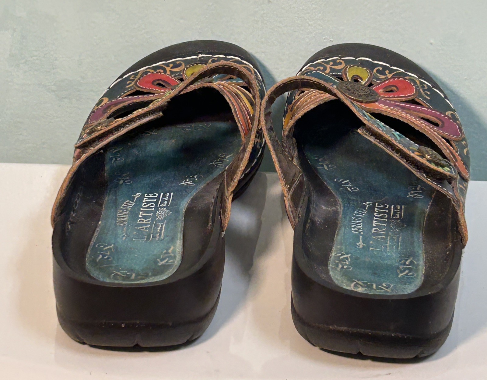 L’Artiste 37/6.5 Spring Step Colorful Floral Leather Women’s Copa Flat Sandal