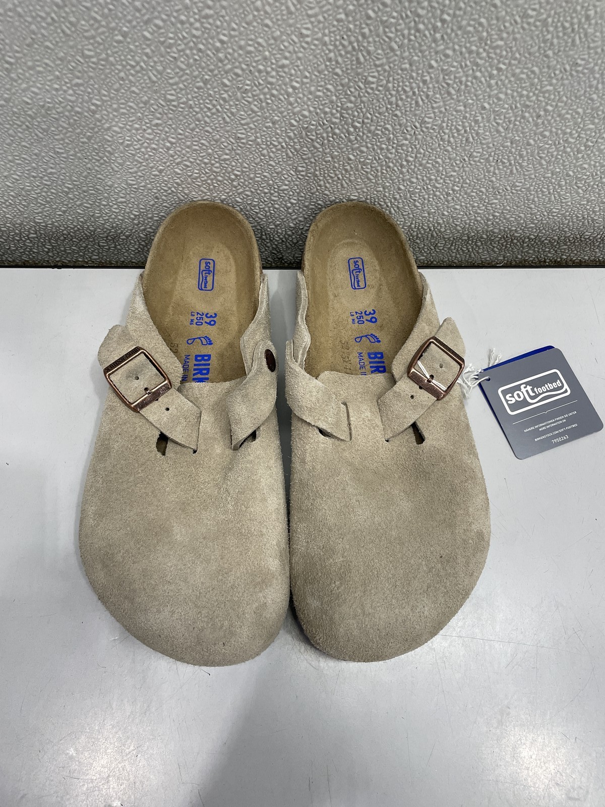 Birkenstock Boston Soft Footbed Suede Leather Clog Unisex W8, M6 In Taupe