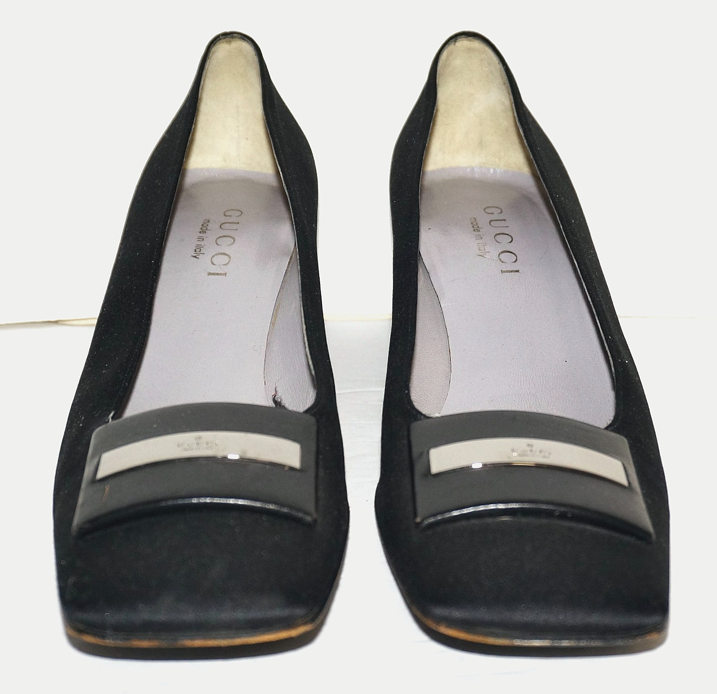 GUCCI Black Textile & Leather Square-Toe Pumps US 8.5B ITALY