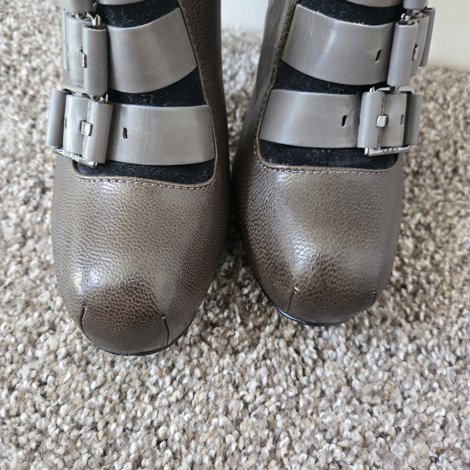 L.A.M.B. King Heeled Ankle Boots Women’s 7.5 Olive Gray Platform Gwen Stefani