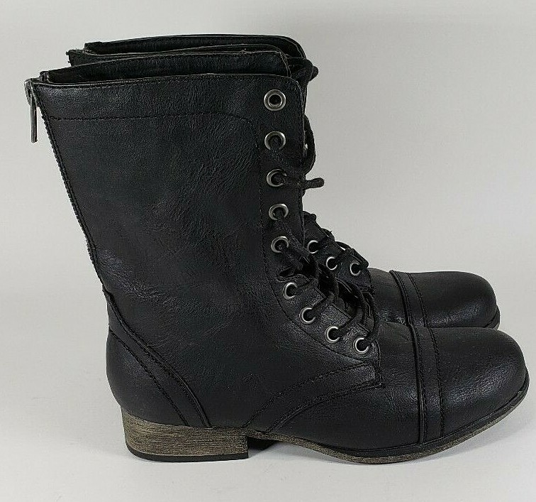 Charolette Russe Black Zip Back Lace Up Mid-Calf Boots Shoes Size 6 GUC