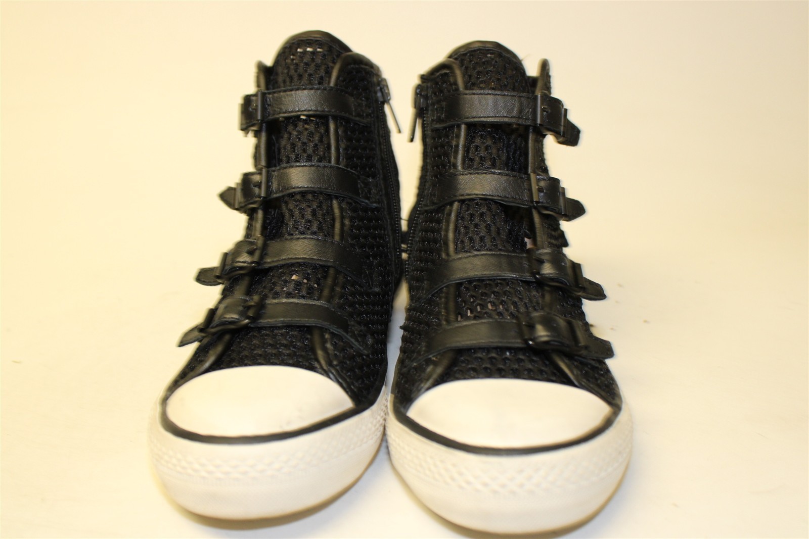 ASH Vanessa High Top Sneaker Women Size 7 38 Black Mesh Buckled Fashion Shoes