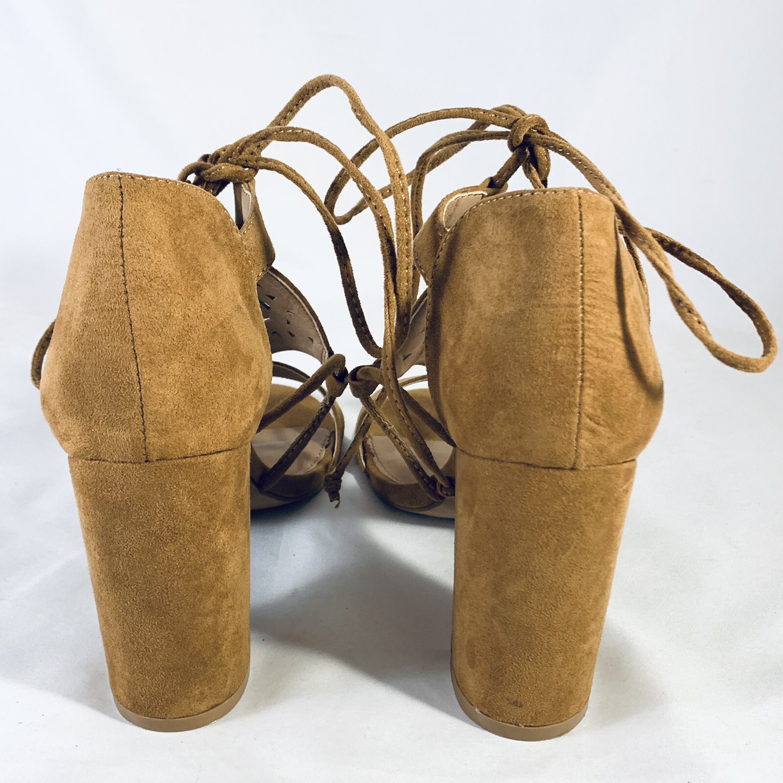 Sportsgirl Block Heels Ankle Tie Brown Faux Suede Sandals Country Boho AU 6.5