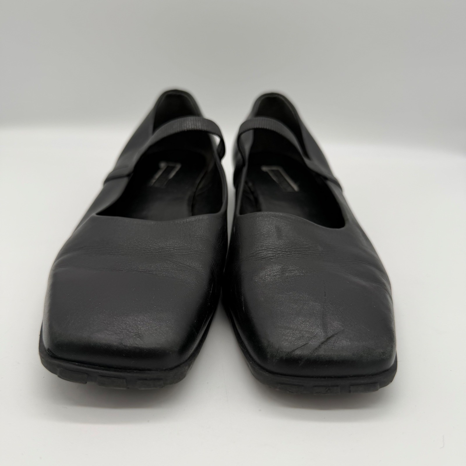 Enzo Angiolini EA Flexo Black Leather Mary Jane Square Toe Flats 8.5M