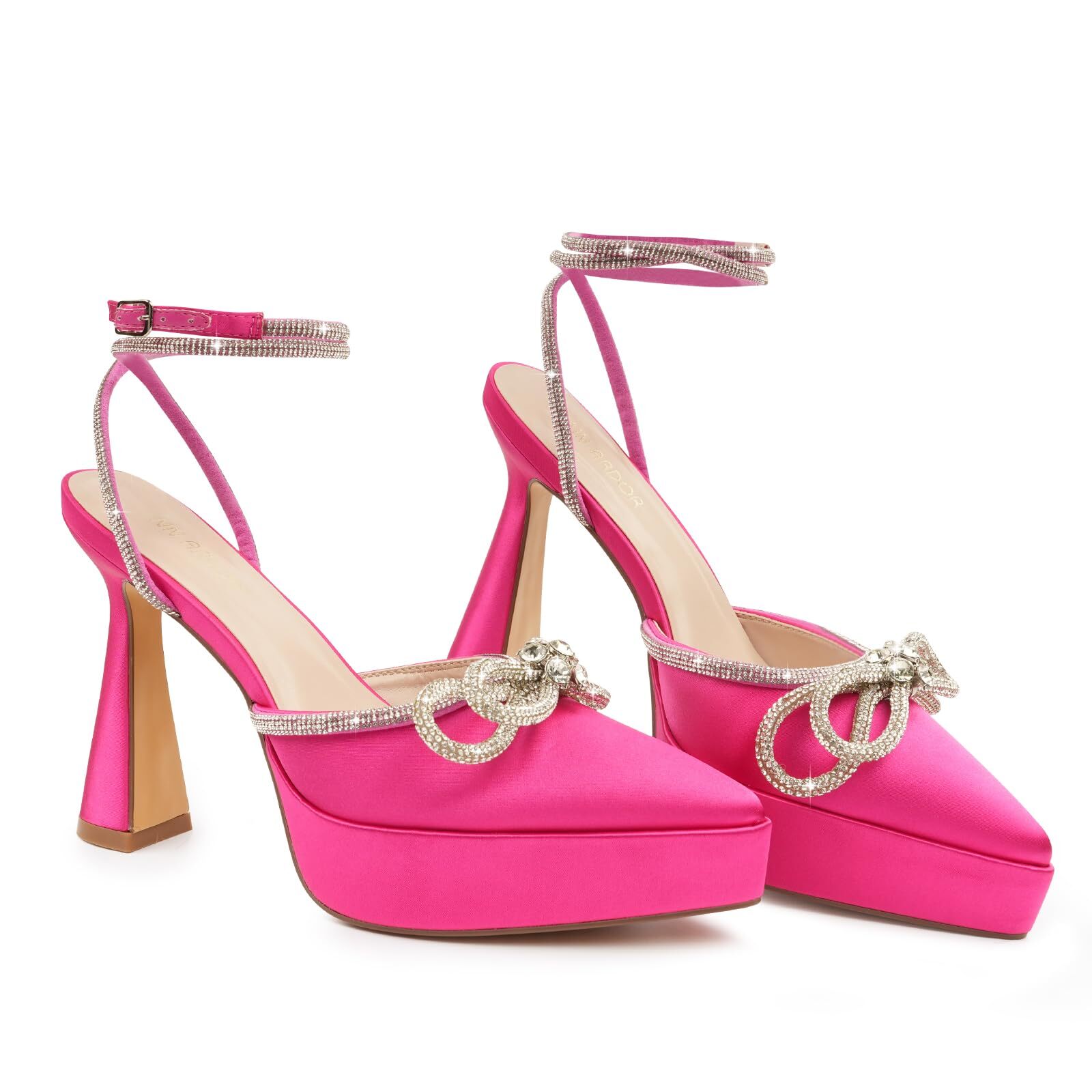 Women Stiletto High Heels Rhinestone Bow Heels Sparkly Wedding Closed Toe Pumps