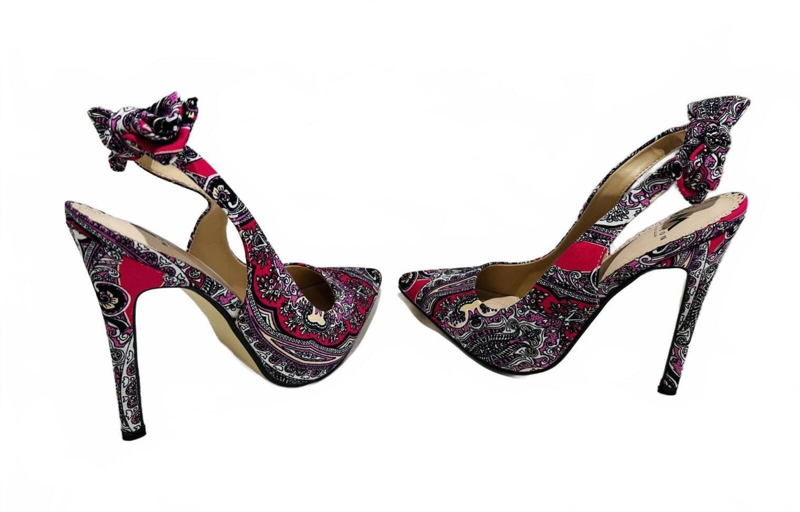 New Madison ‘Lynden’ Slingback Pumps Paisley Print and Bow Detail Size 7.5