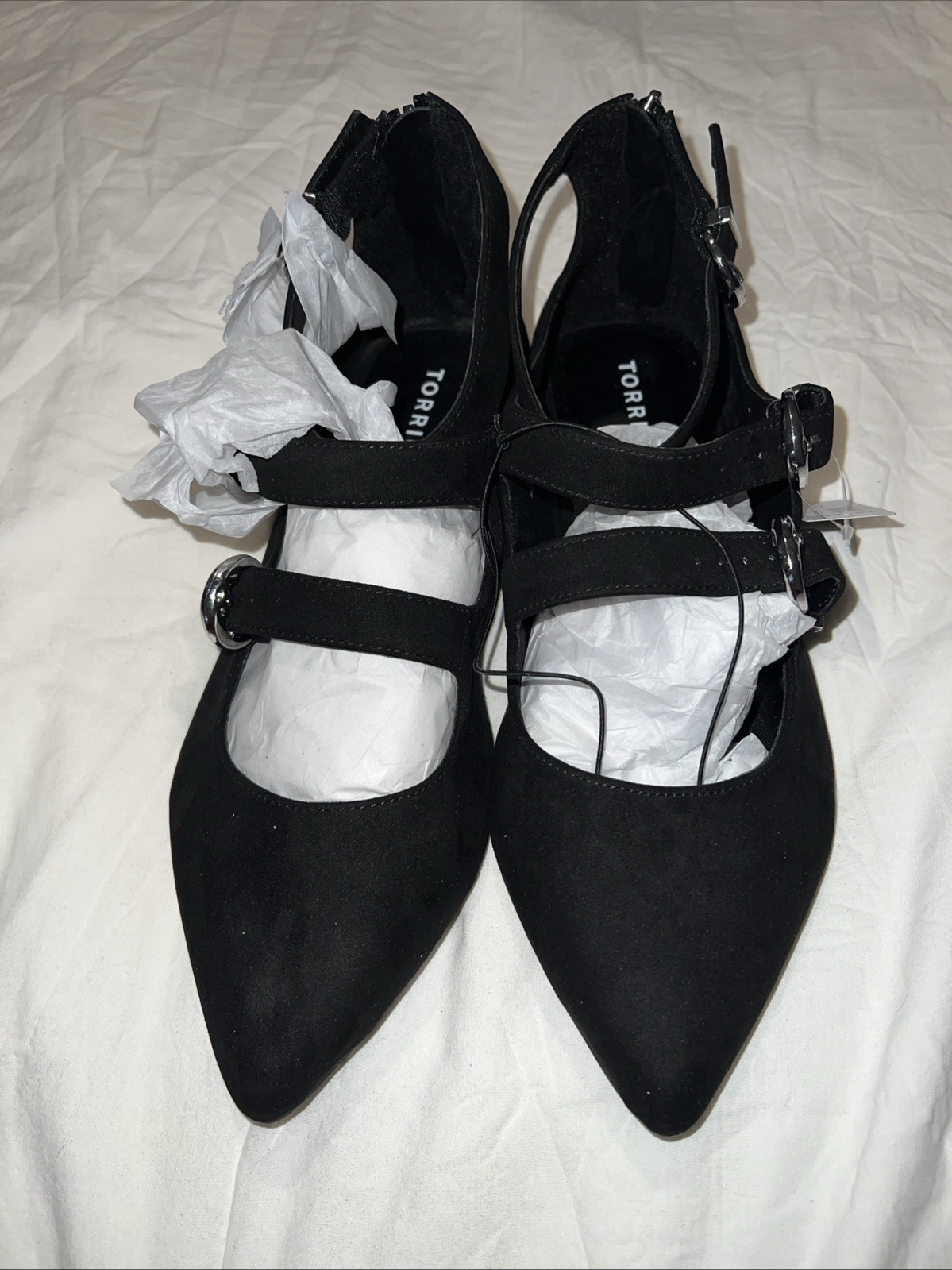Torrid Black Pointed Toe Flats Size 12 Wide Slip On Faux Suede Brand New