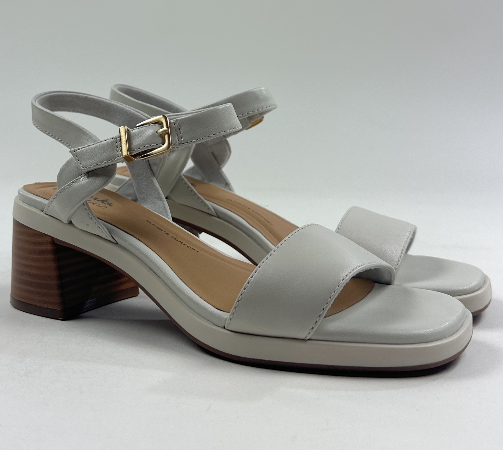 Clarks Jaylan Ray Off White Leather Womens 7.5 Block Heel Sandals Strap 26181660