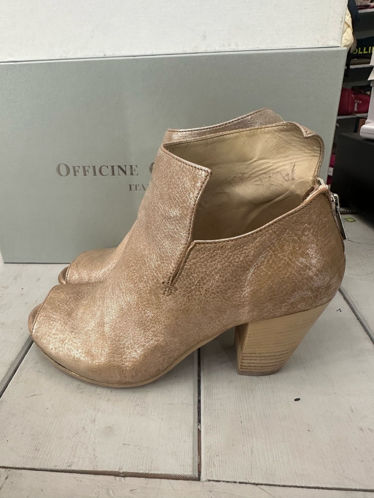 Officine Creative Ankle Boots Genuine Leather Woman Size Eu37 Gold Heel 3 1/8in