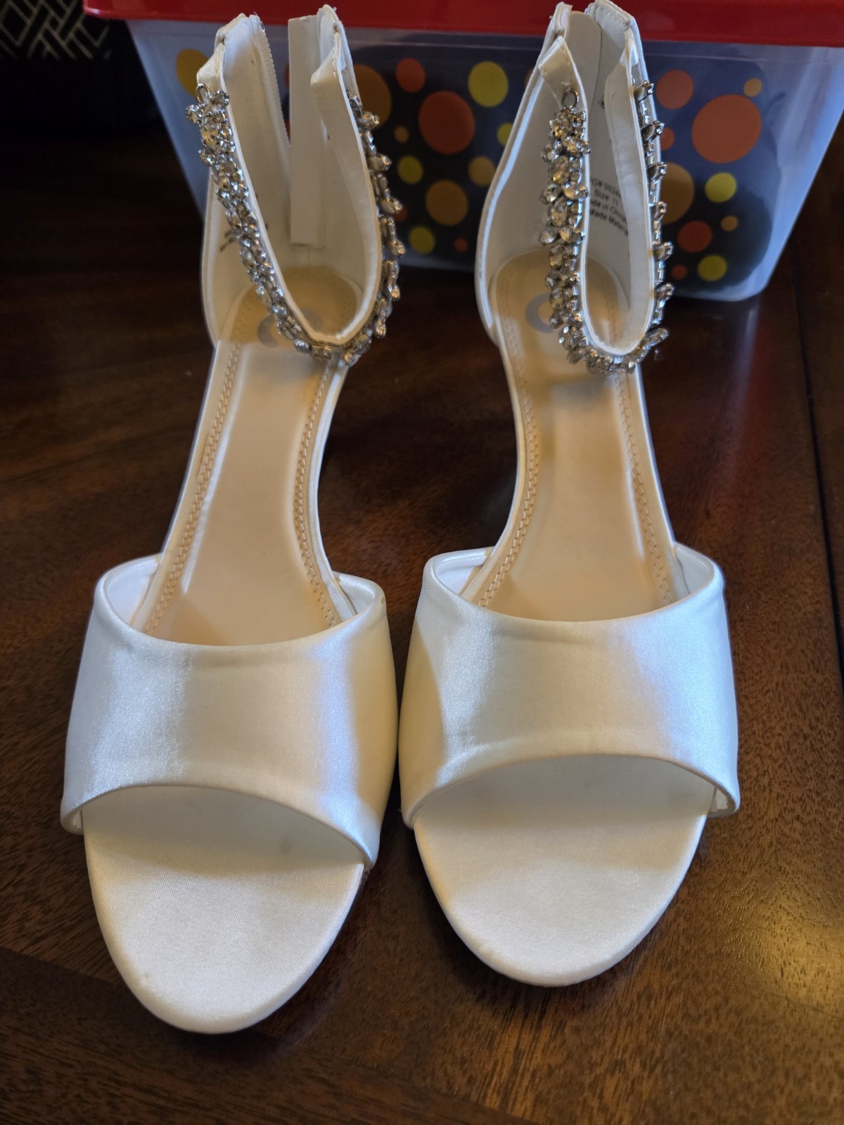 Journee Collection White Satin Wedge Ankle Strap Rhinestone Sandals 11