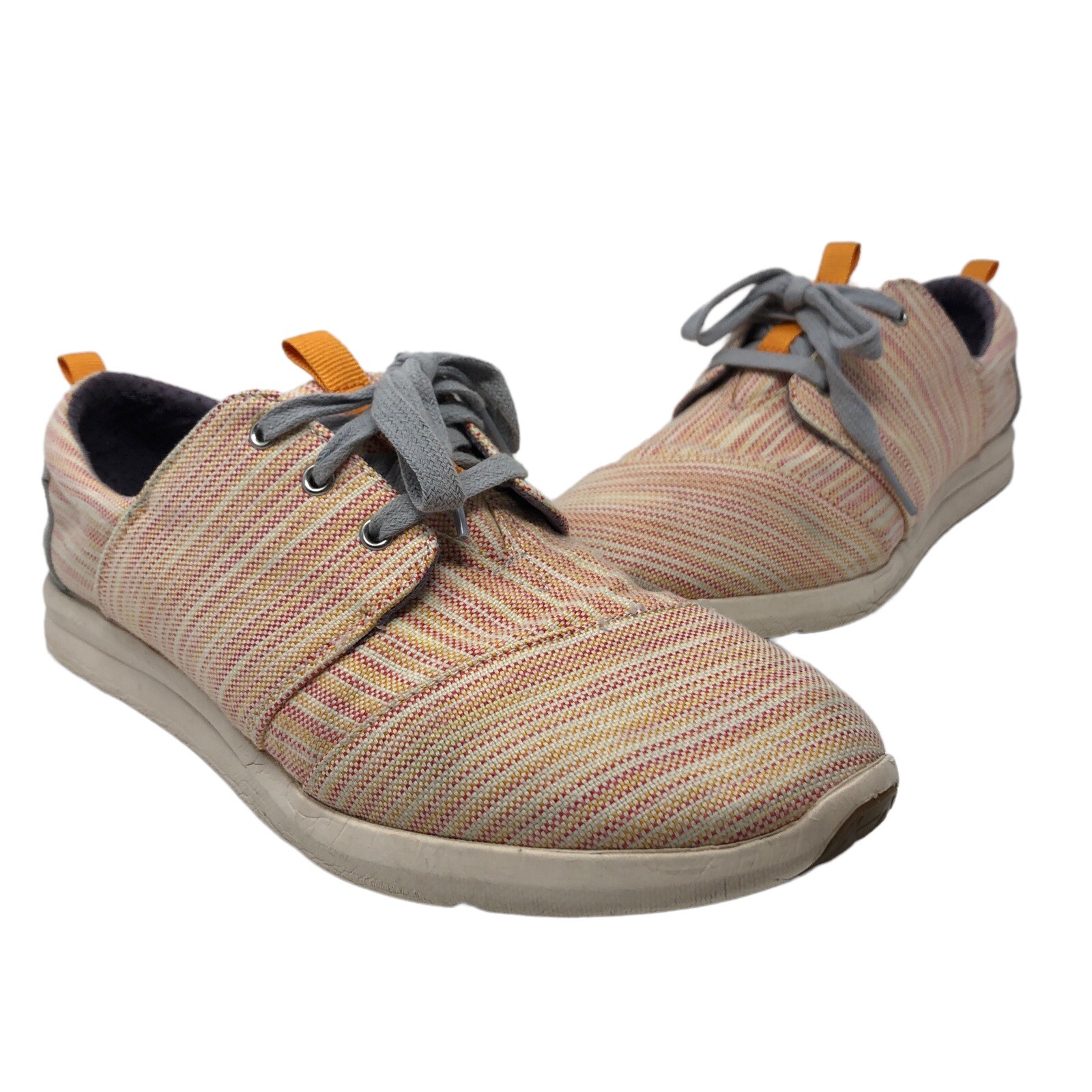 Toms Shoes Womens 9.5 Orange Striped Del Rey Canvas Trainers Lace Up Sneakers