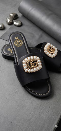 DT Women’s Multicolor Slip-On Slide Sandals Logo Metallic Beaded Accents 8