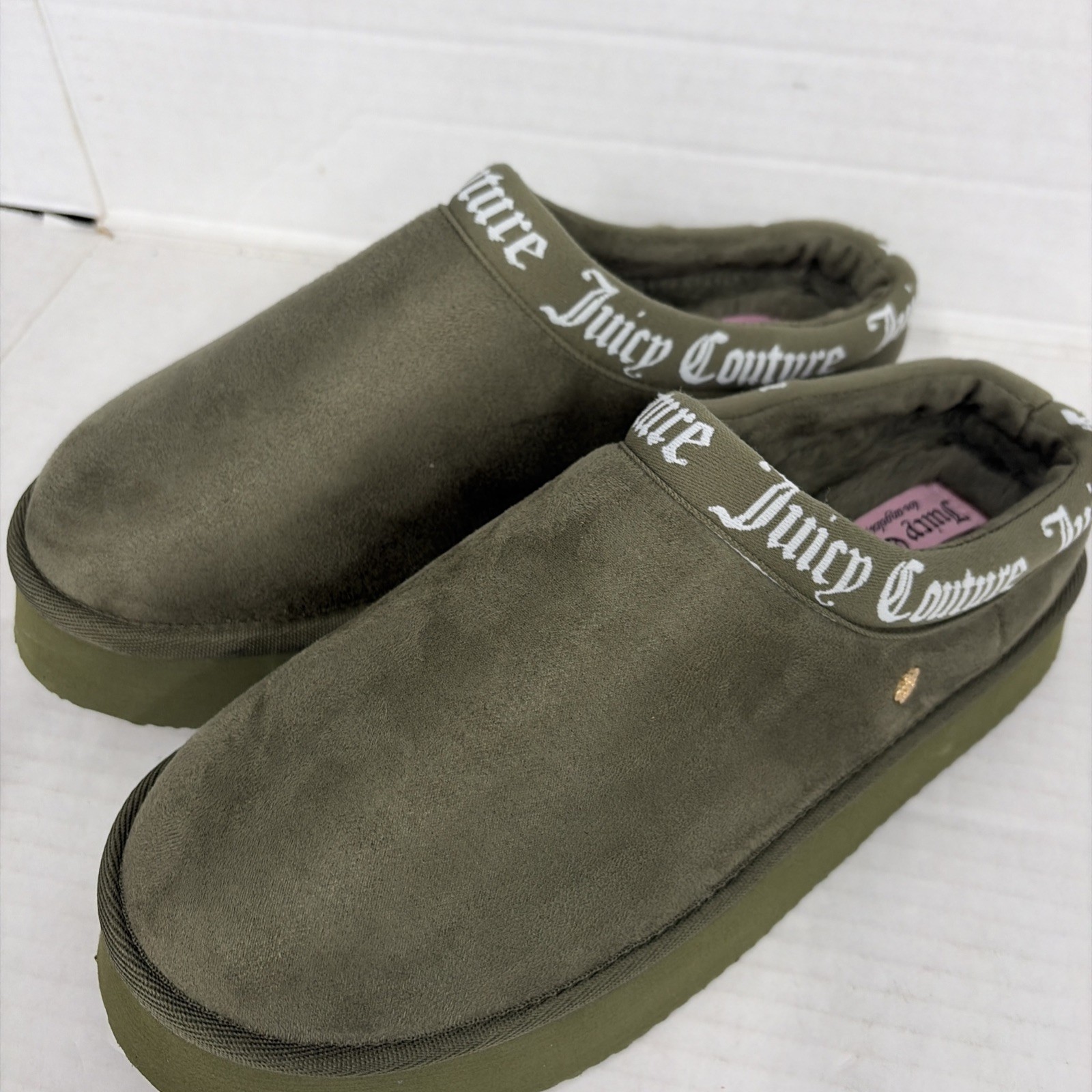 Juicy Couture Platform Slipper Mules Womens 9 Microsuede Indoor Outdoor New
