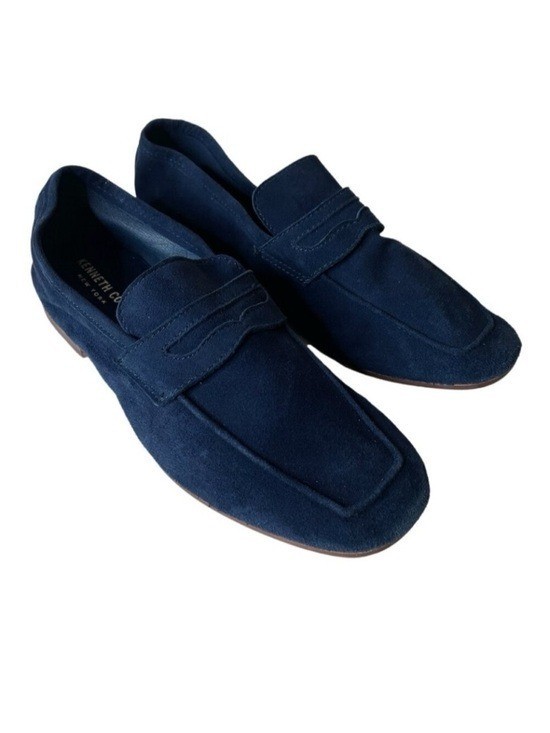 Kenneth Cole Dean Navy Unlined Suede Flexible Penny Loafer Flats Size 6