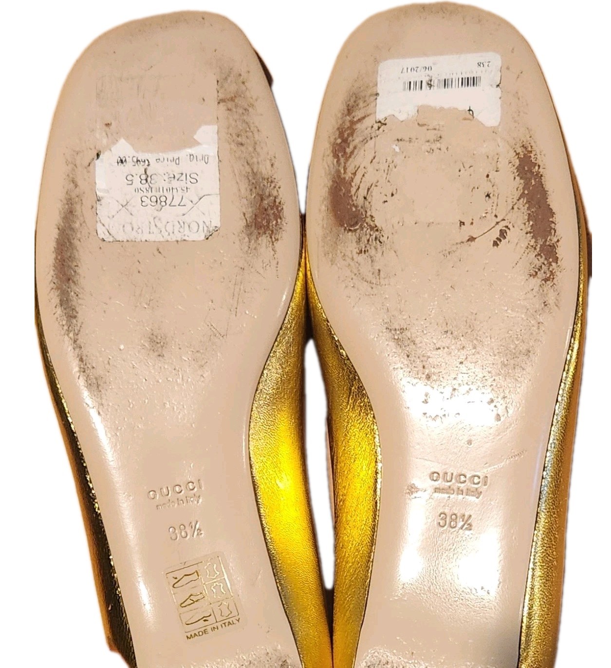 Gucci Yoko King Snake Leather Ballet Flats Shoes Square Toe in GOLD EU 38.5