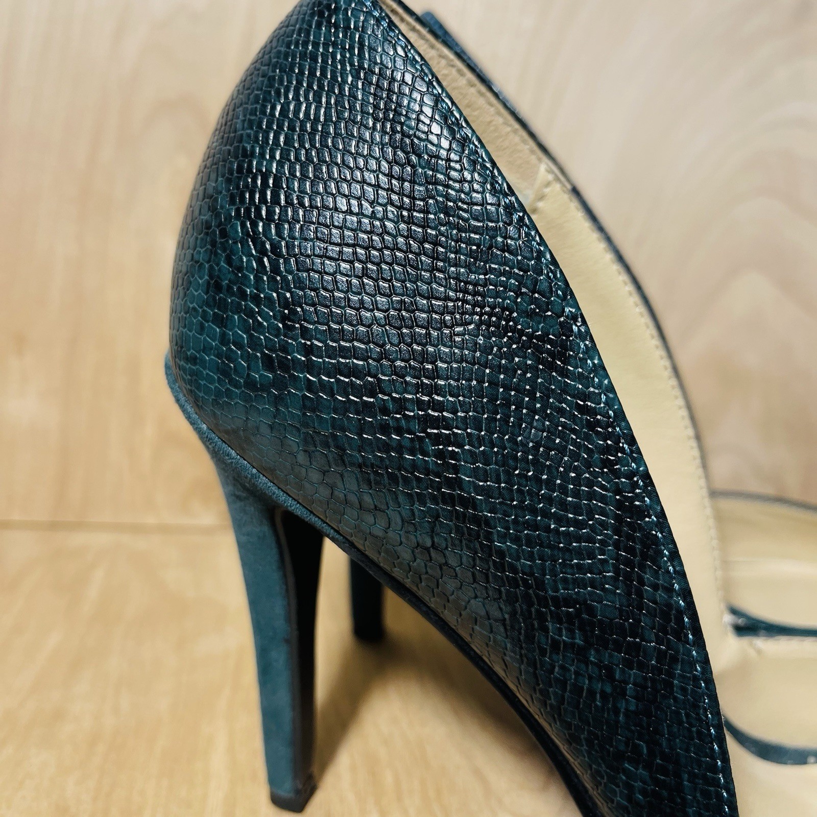 Chinese Laundry Snakeskin Pumps Faux Leather & Suede Heels Dark Green Sz 10