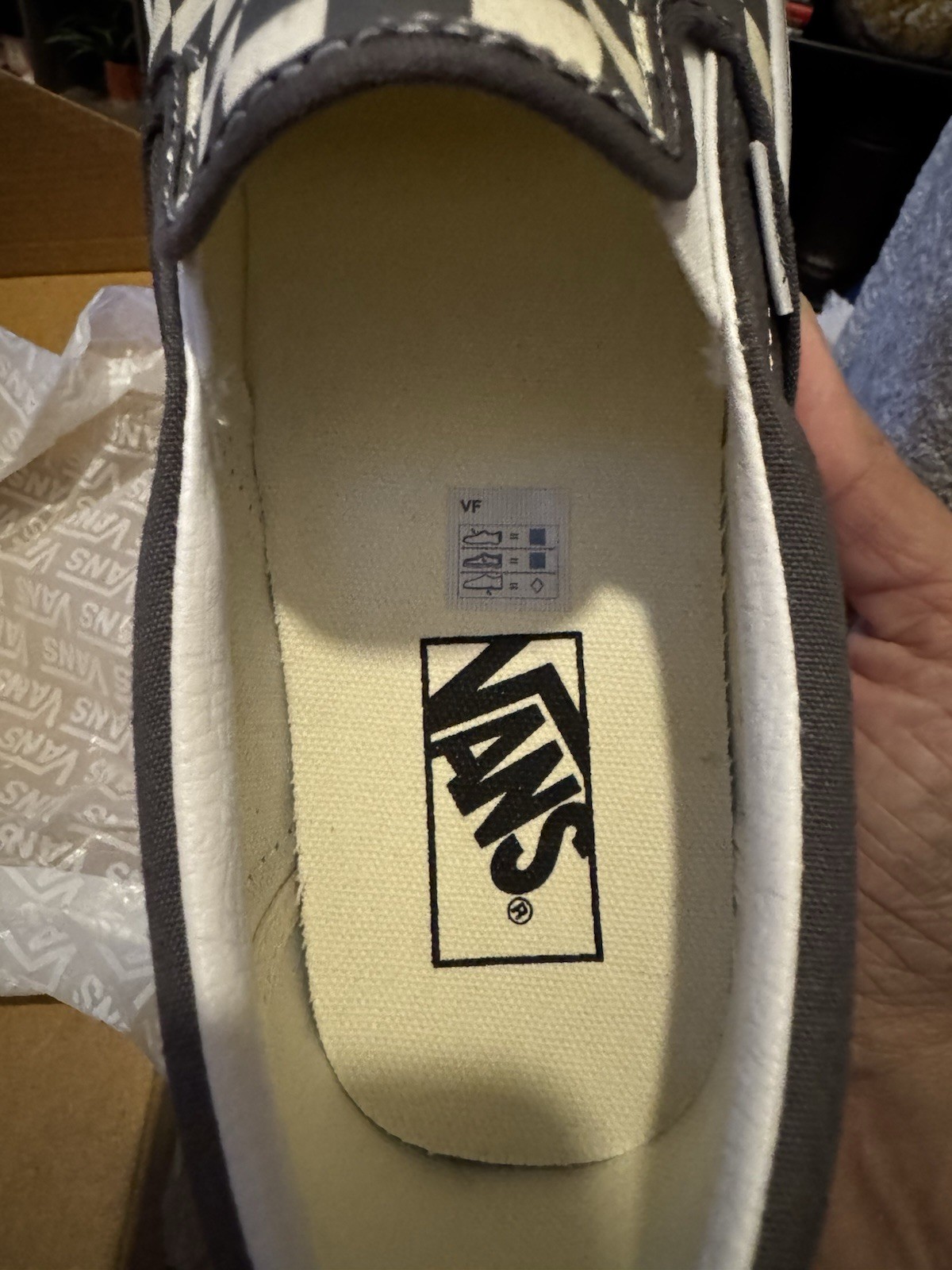 NIB Classic Vans Slip On Signature Checkered Pewter Grey Off White W 11 M 9.5