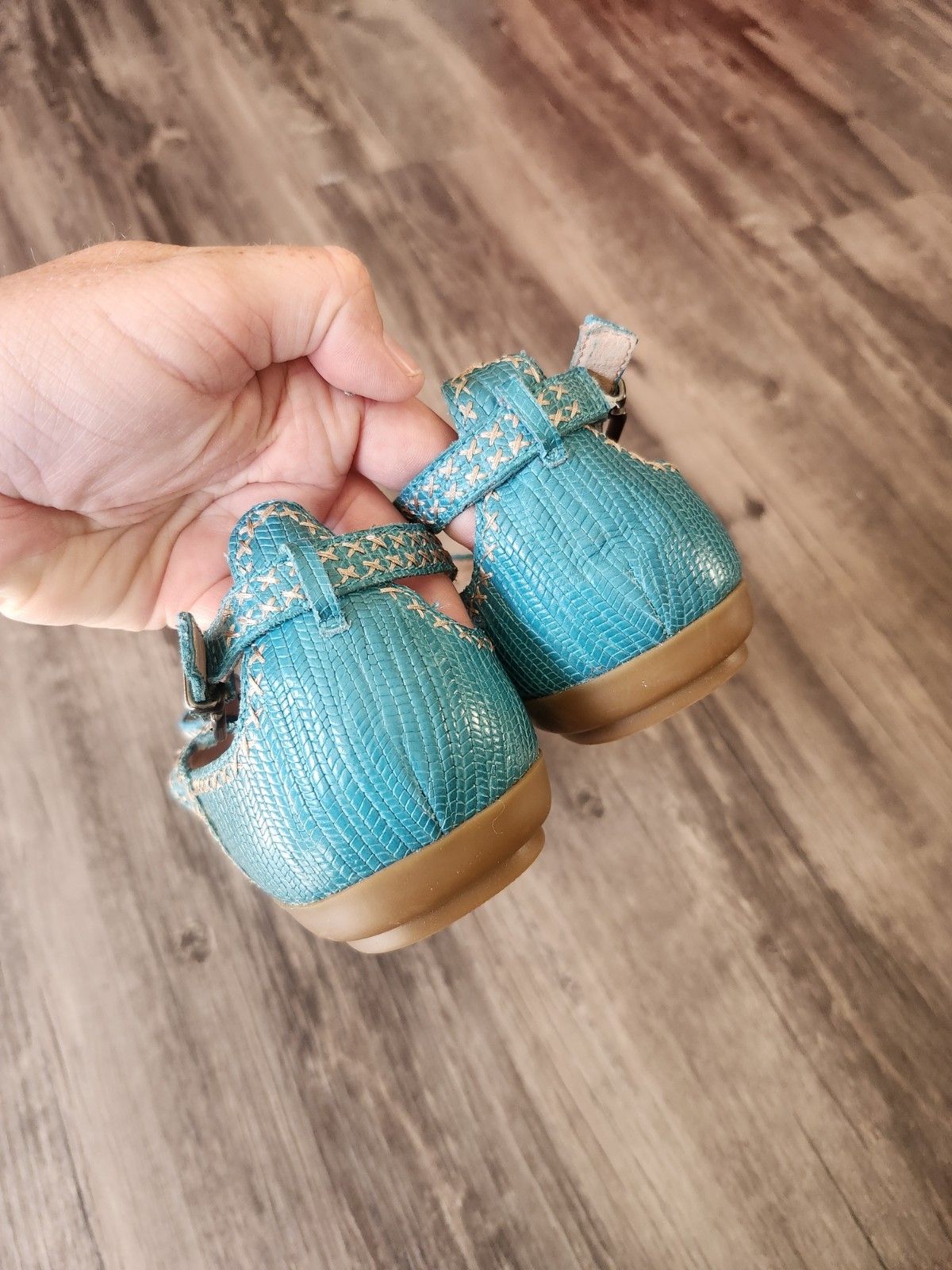 Nurture By Lamaze Teal T Strap Leather Sandals