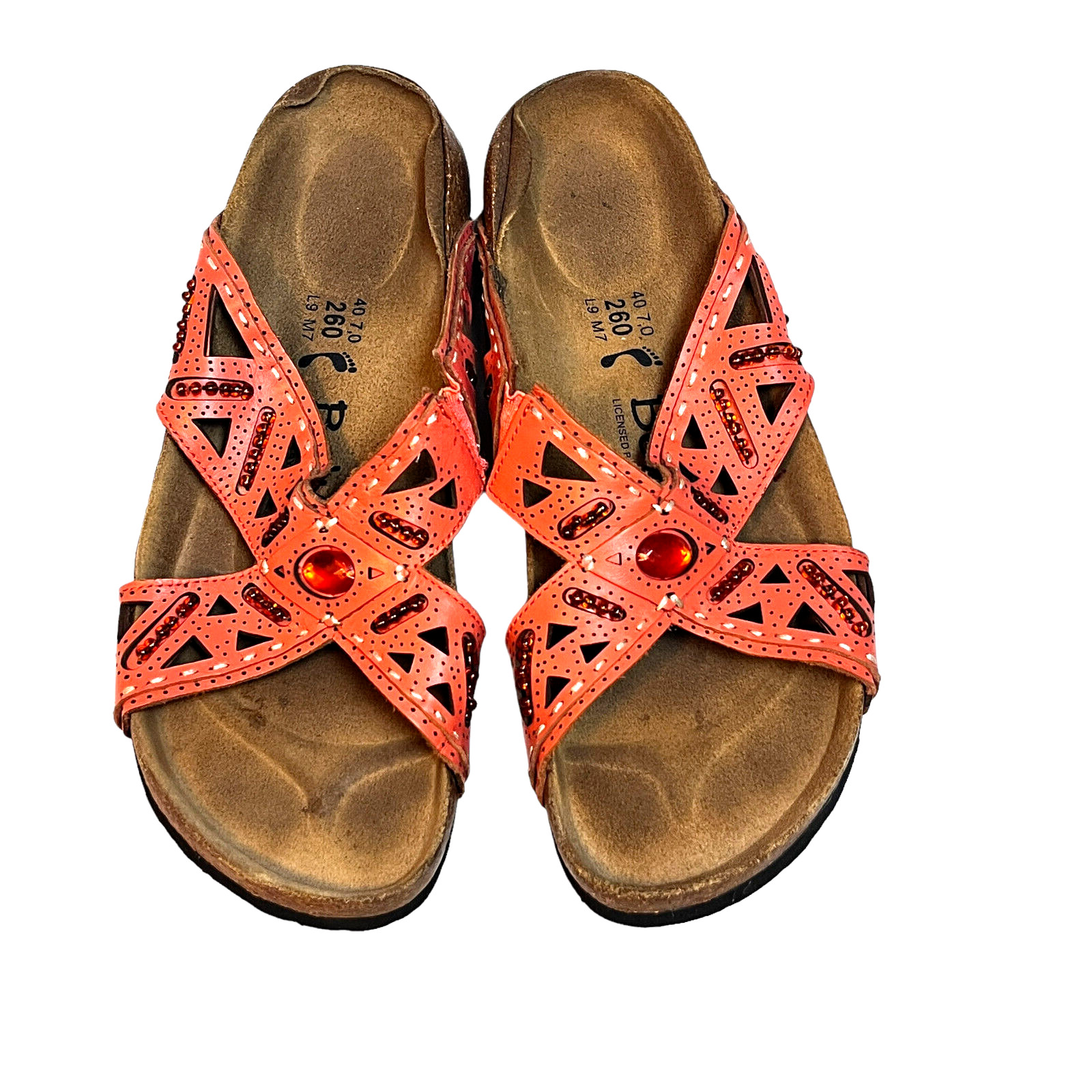 Birkenstock Bertula Womens Sandals 9N Orange Leather Slip On Comfort Jeweled
