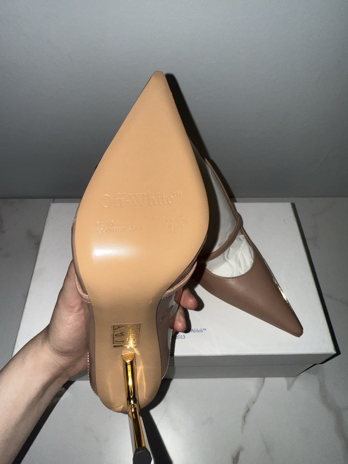 OFF-White Gold Allen Frame Slingback | Nude Gold | 37EU (7W) | Retail $1600