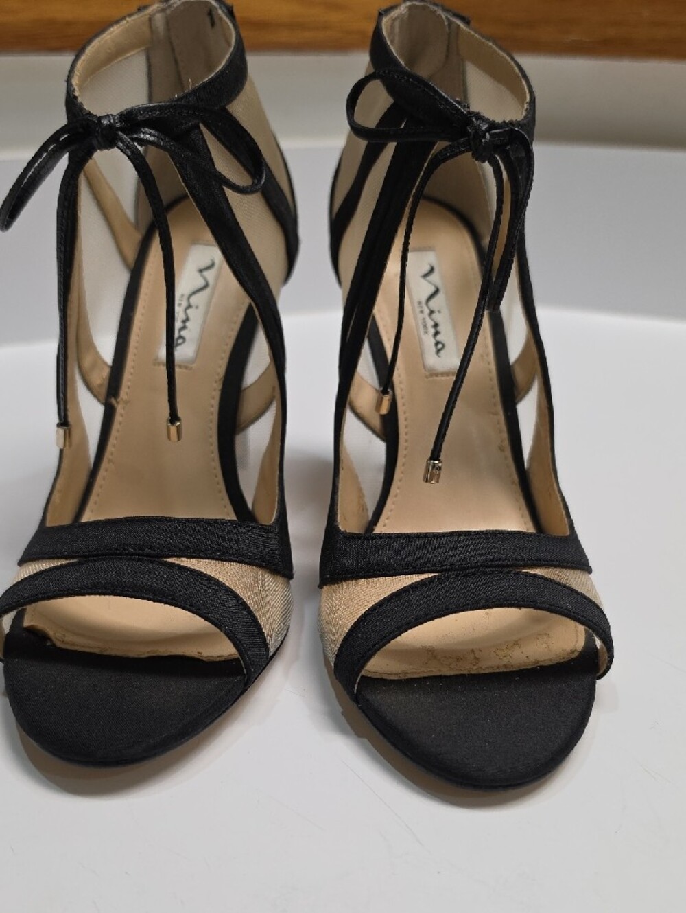 Nina Cherie Peep-Toe Black Lace-Up Bootie Dress Heels – Size 8