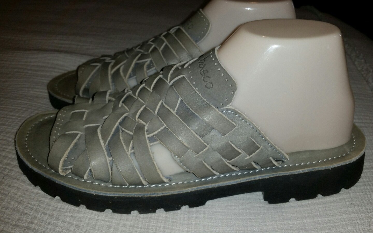 Gray Leather Sandals Strappy Woven Slip On CHUBASCO Mens 5 Womens 7 Unisex