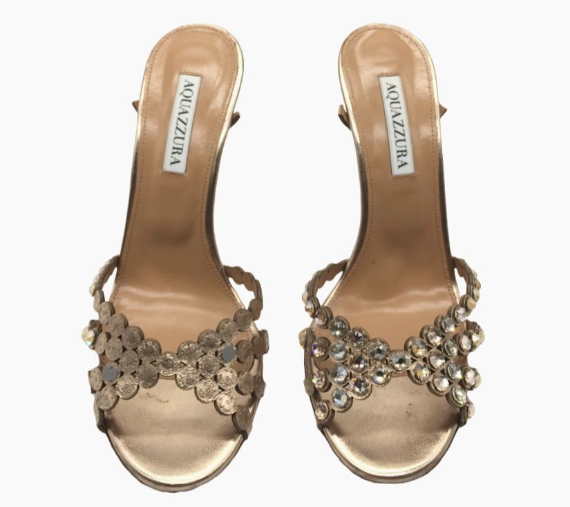 $1350 Aquazzura Women’s Brown Tequila Crystal Sandal Shoes Size EU 38/US 8