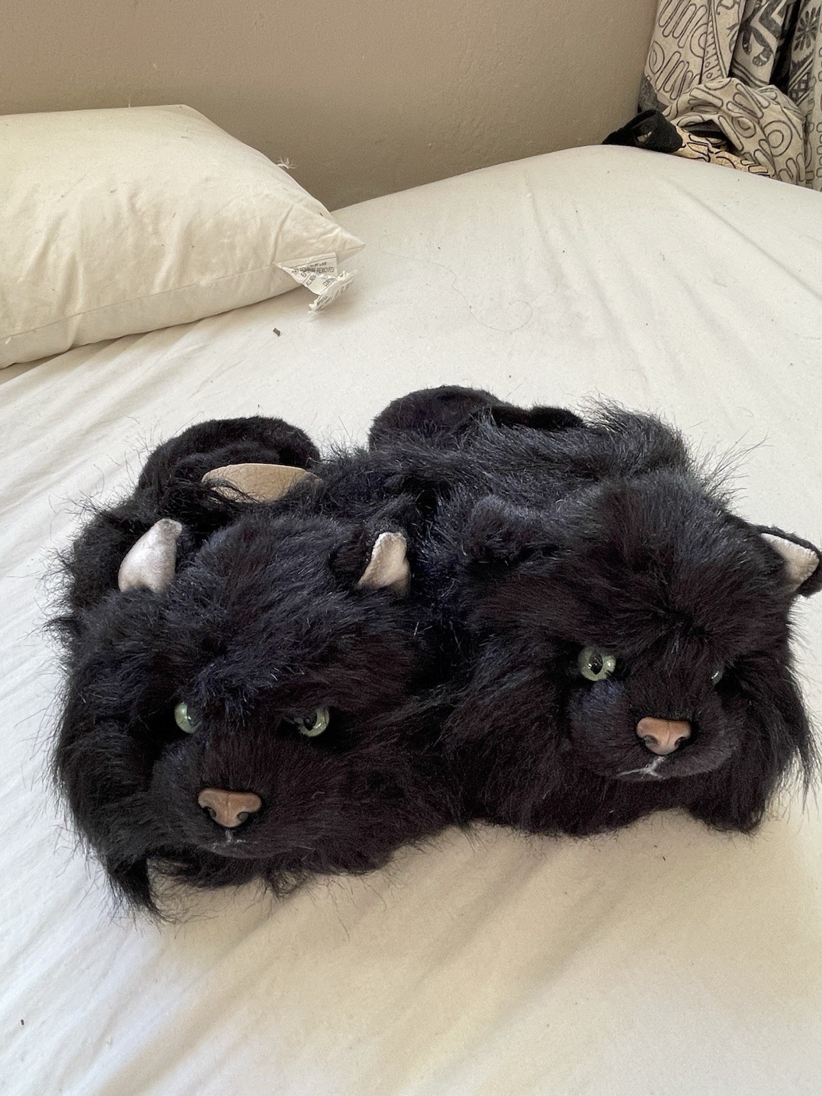 Vintage SLIPPER KING Black Cat Plush Slippers Los Angeles 1990 Adult Medium