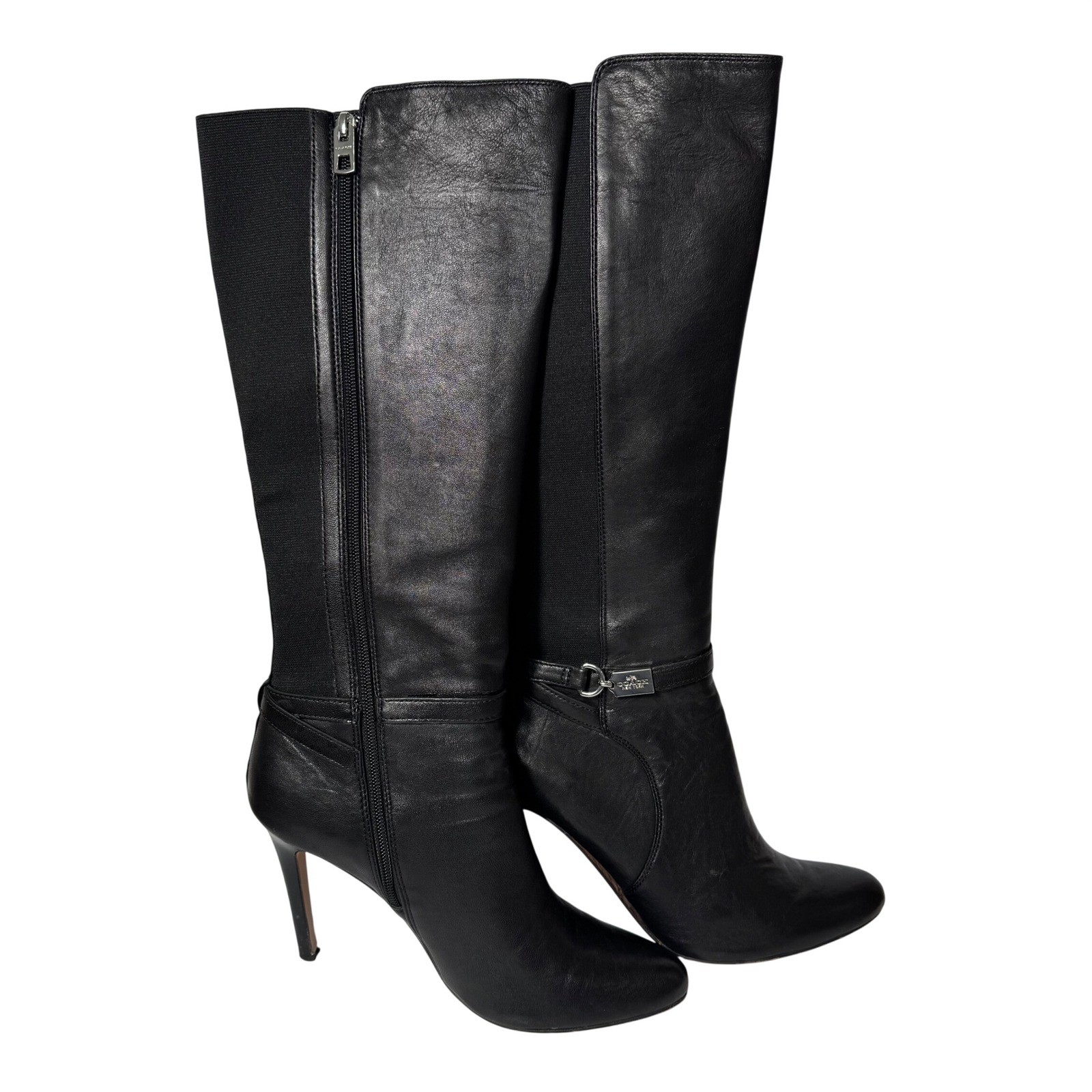 Coach Ultima Knee High Leather Black Heeled Boots Womens Size 9