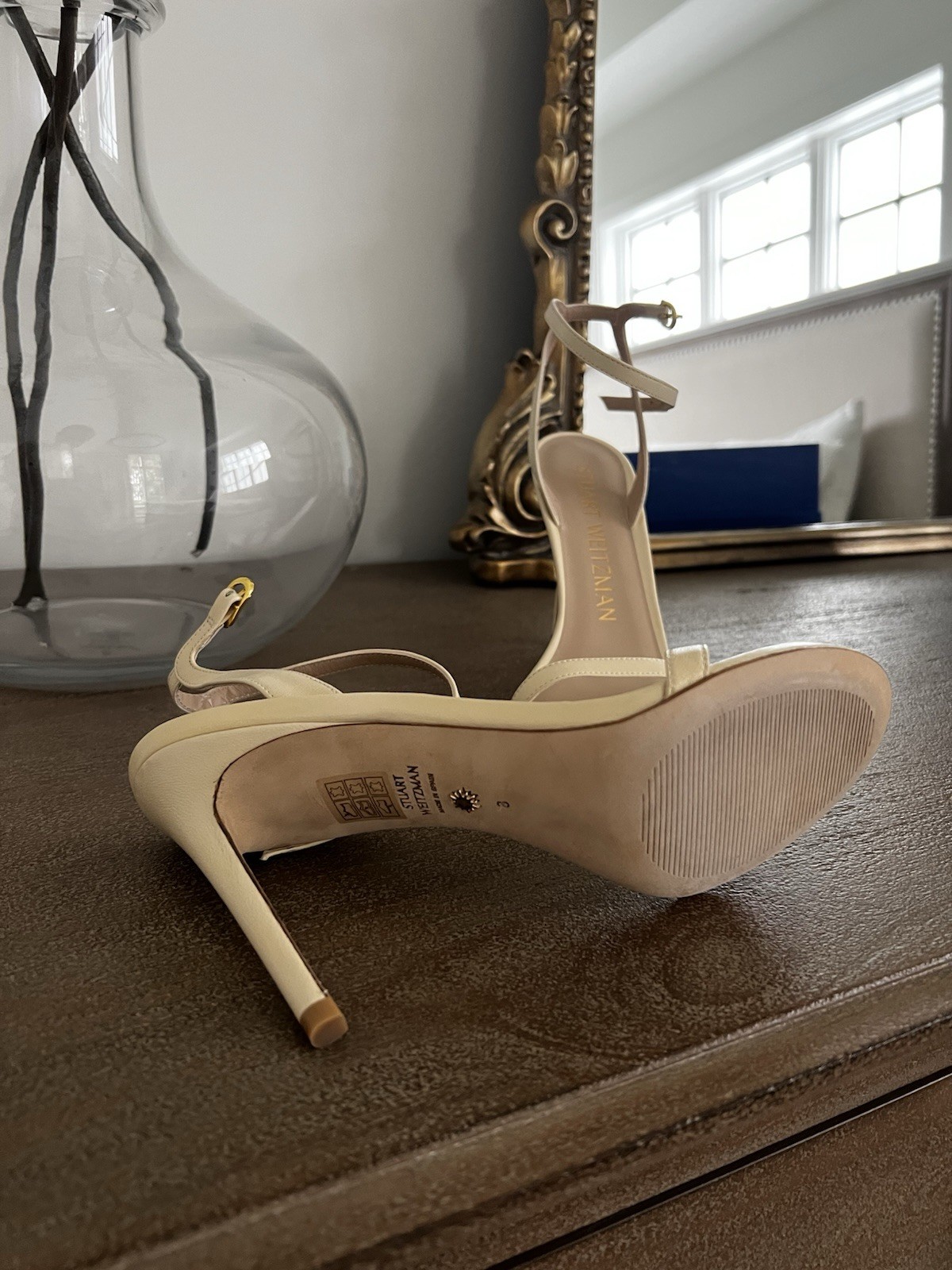 Stuart Weitzman Women’s Vanilla Strappy Ankle Strap Buckle Open Toe Stilettos