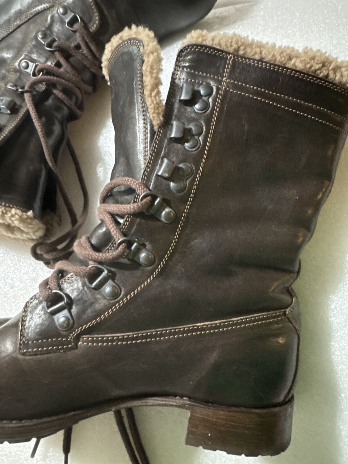 NDC N.D.C WHITESTAR R’ CUSNA BOOTIE BROWN LEATHER COMBAT BOOTS EU 38 US 8 Sherpa