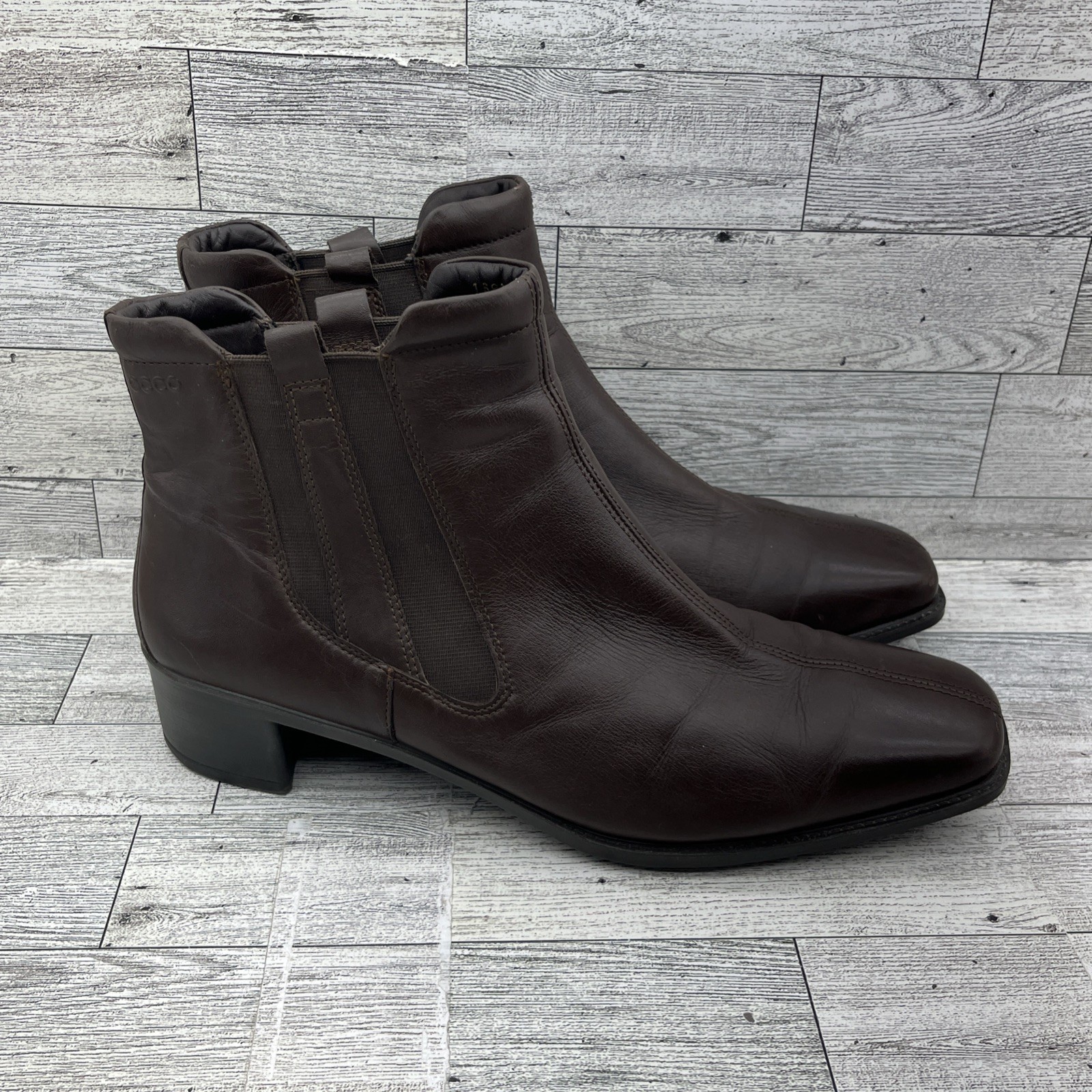 ECCO Brown Leather Chelsea Ankle Boots Women Size EU 41 US 10-10.5 Narrow