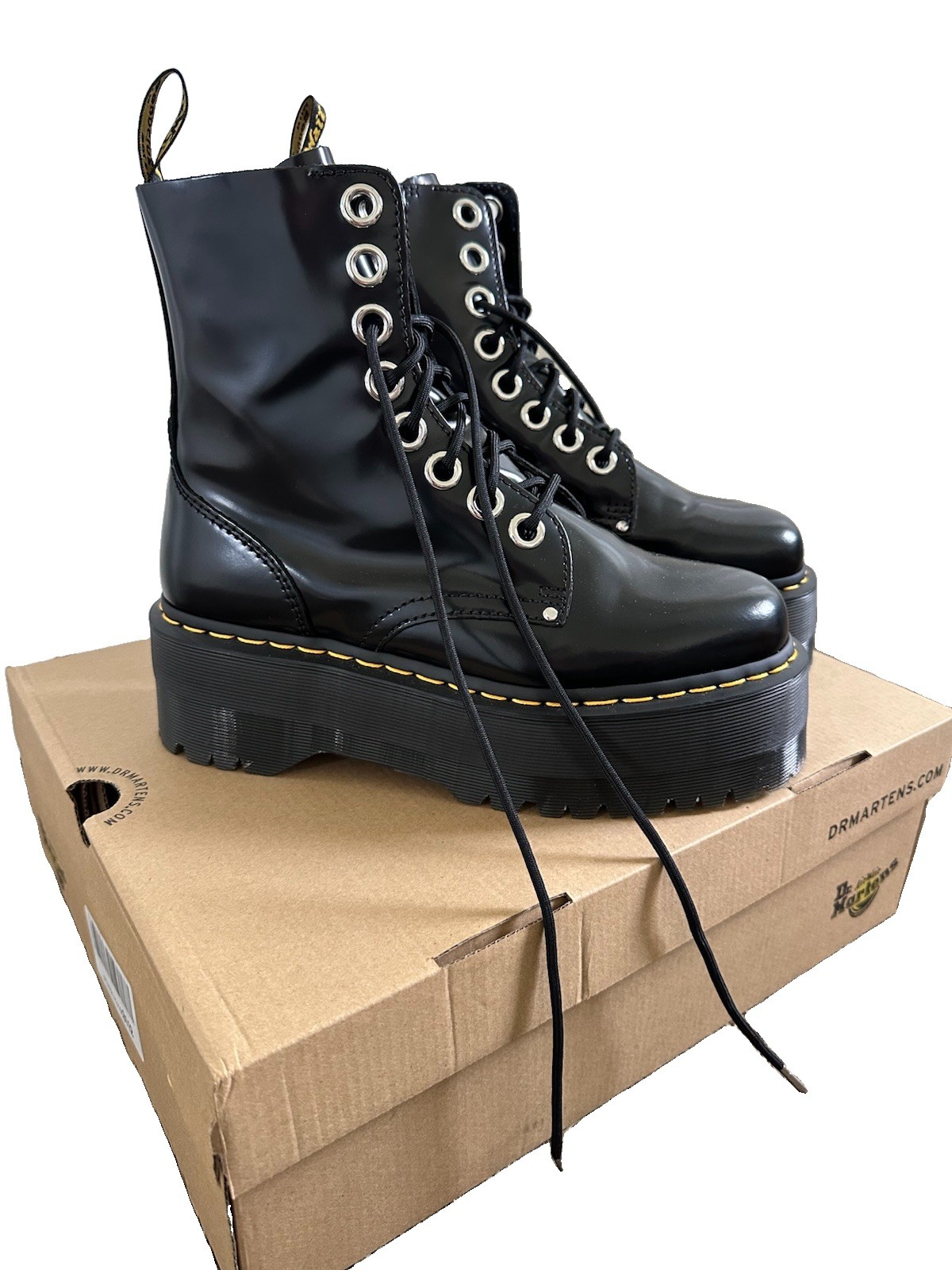 Dr. Martens Jadon Max Black Leather Platform Combat Ankle Boots Lace-Up US 9