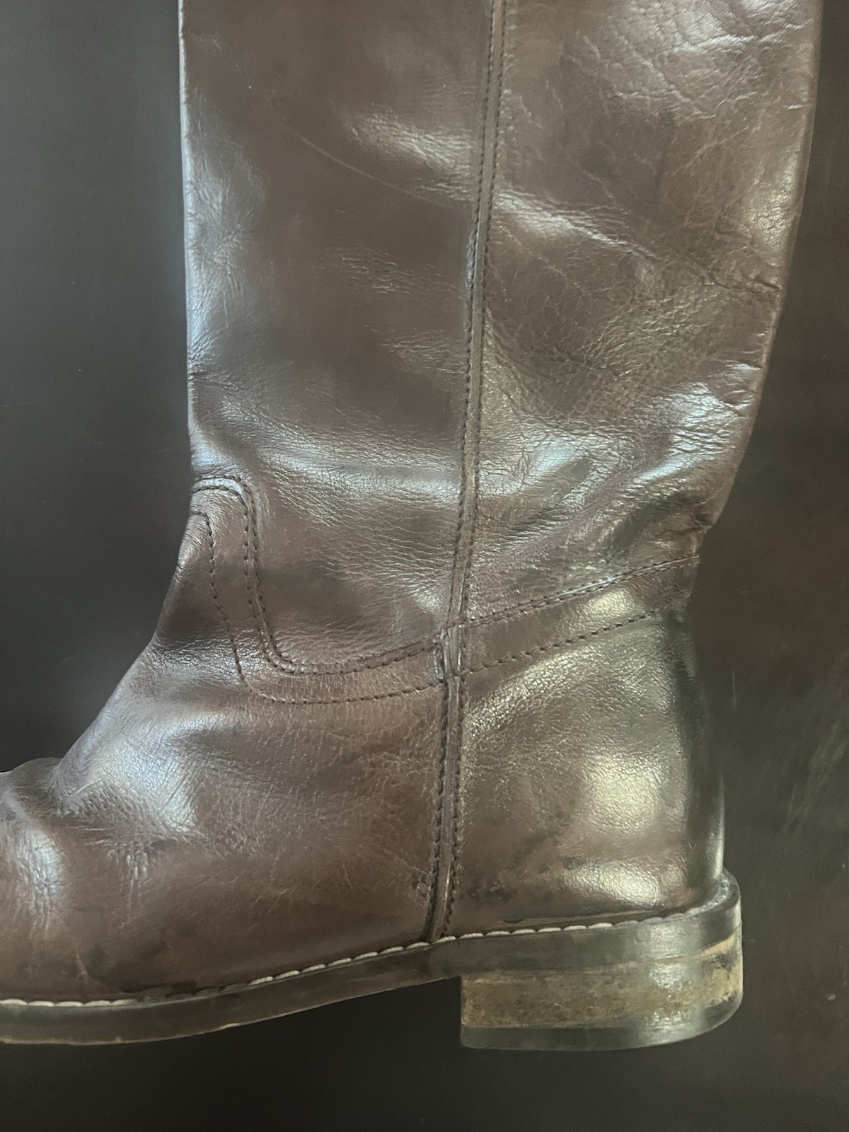 MIA Boots Leather Long Solid Brown Low Heel Size 8.5