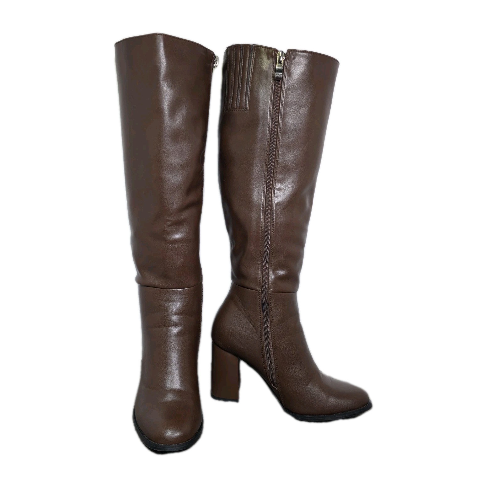 Women Knee High Block Heel Boots Stretch Calf Chocolate Size 6 New