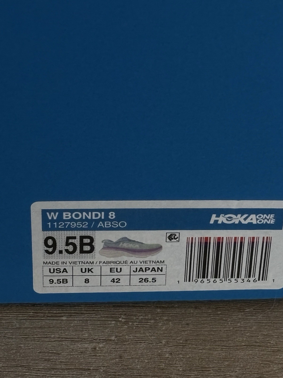EMPTY HOKA Shoe Box Only (W Bondi 8) Size 9.5B ABSO «Box ONLY NO Shoes»