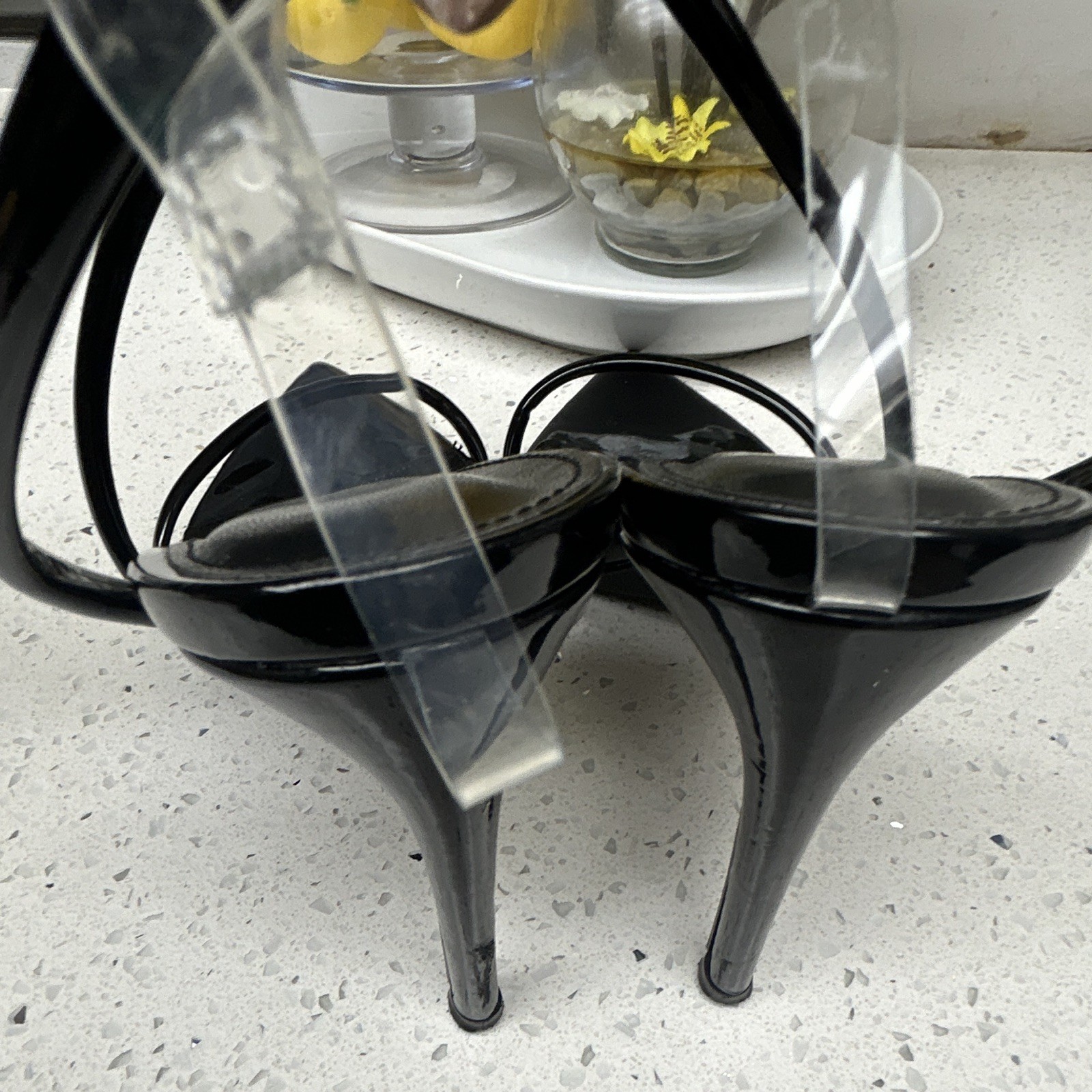 Liliana Black Strappy Pointed Toe Stiletto Slip-On Heels Womens Size 10